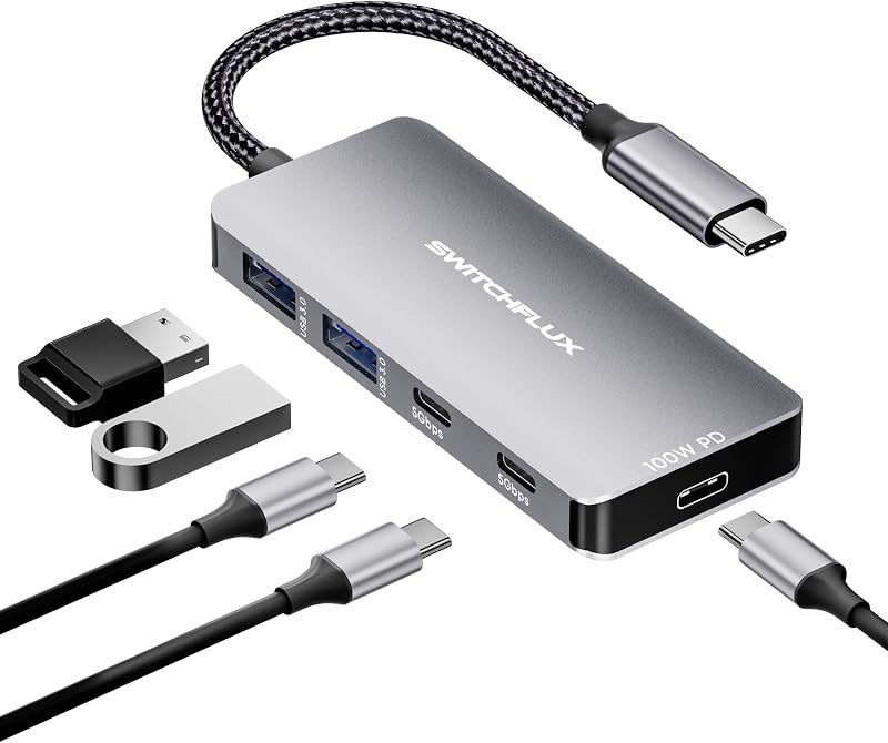 USB C Hub 5 in 1 with 100W PD Charging Port, 2 USB C and 2 USB A Multiport Adapter, 5Gbps Data Transfer Dock and Fast Charge for MacBook Pro Air, iPad Pro, Dell XPS Laptop and Tablet