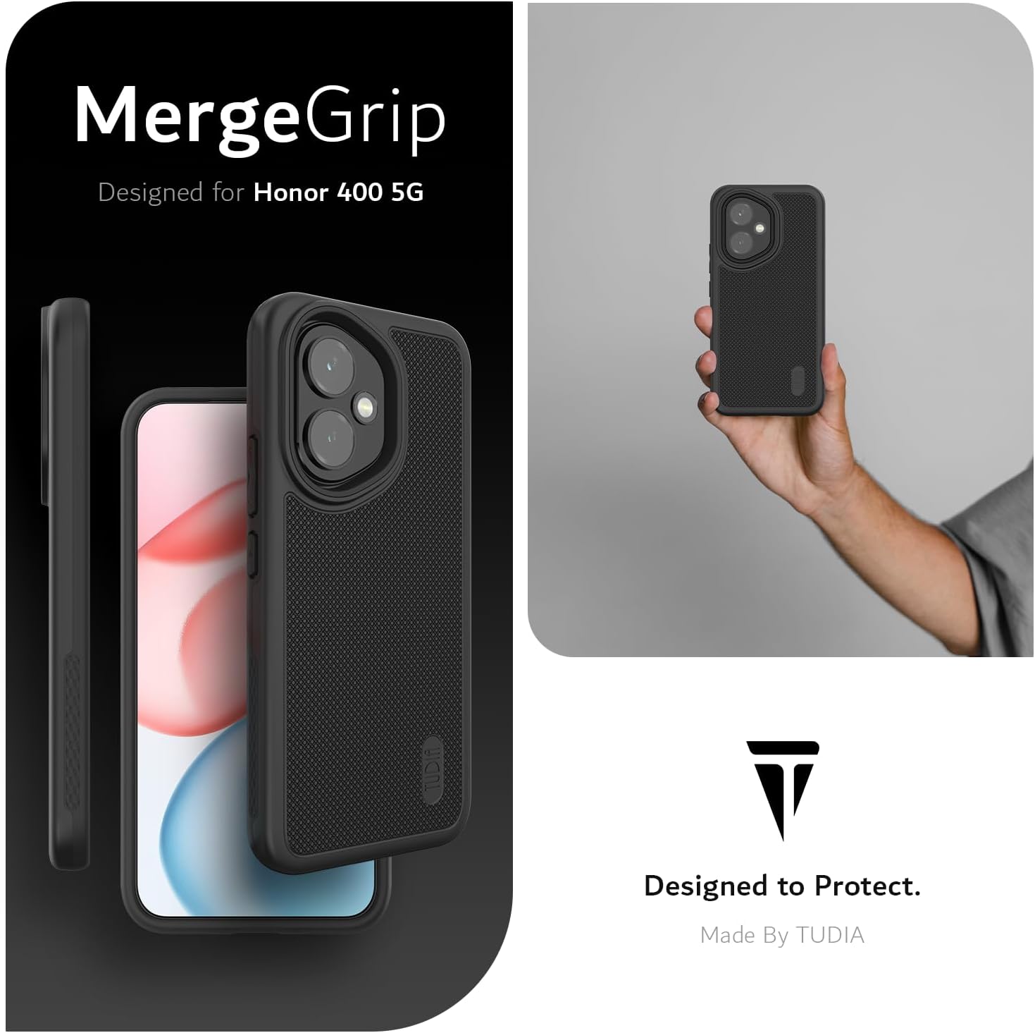 TUDIA DualShield Grip Designed for Honor 400 Case 5G (2025), [MergeGrip] Military Grade Dual Layer Shockproof Slim Tough Heavy Duty Protective Phone Cases Cover (Black)