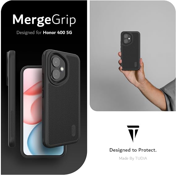 TUDIA DualShield Grip Designed for Honor 400 Case 5G (2025), [MergeGrip] Military Grade Dual Layer Shockproof Slim Tough Heavy Duty Protective Phone Cases Cover (Black)