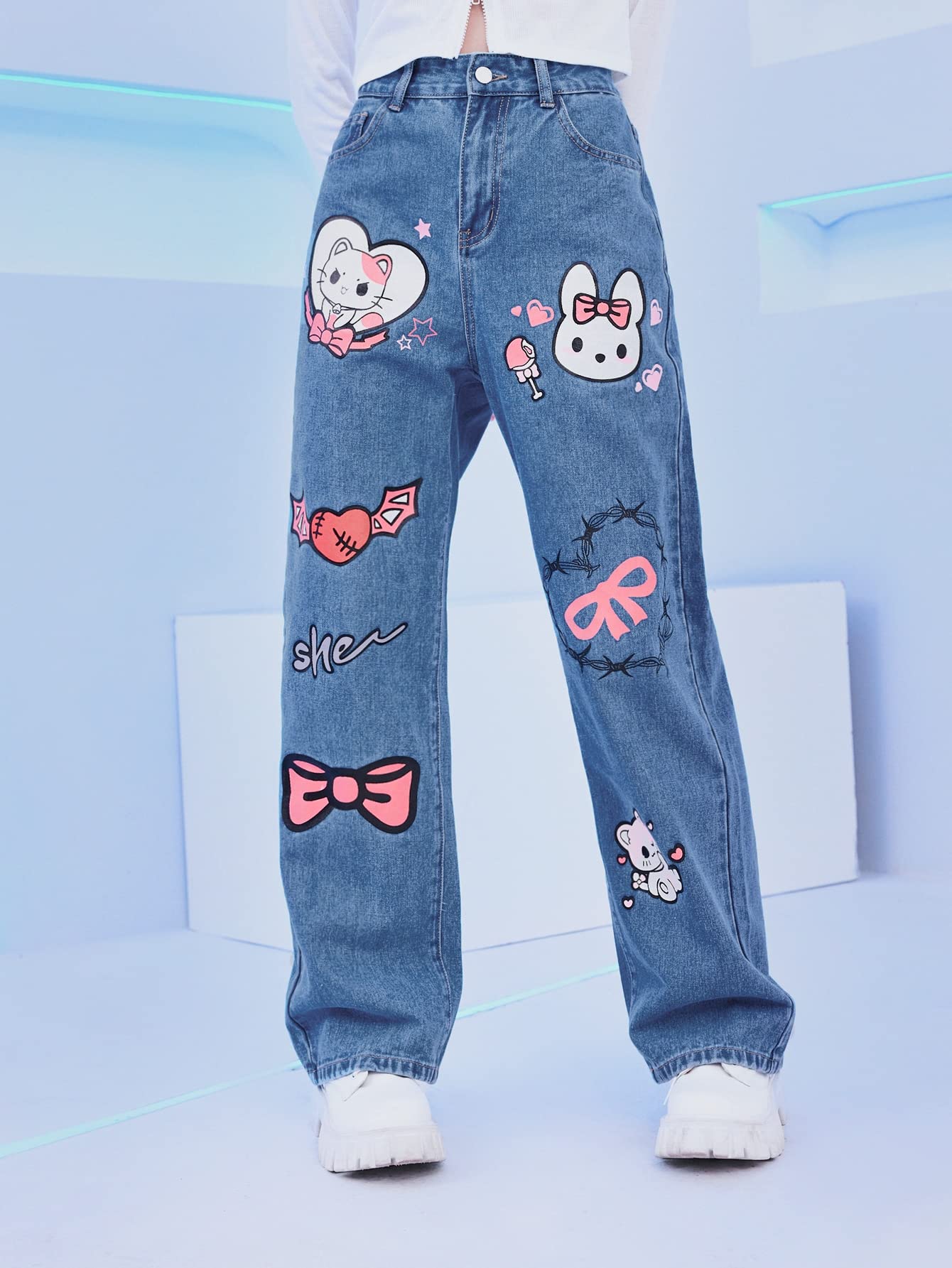 Mom Jeans Estampados Pantalones Aesthetic Pintados Pantalones