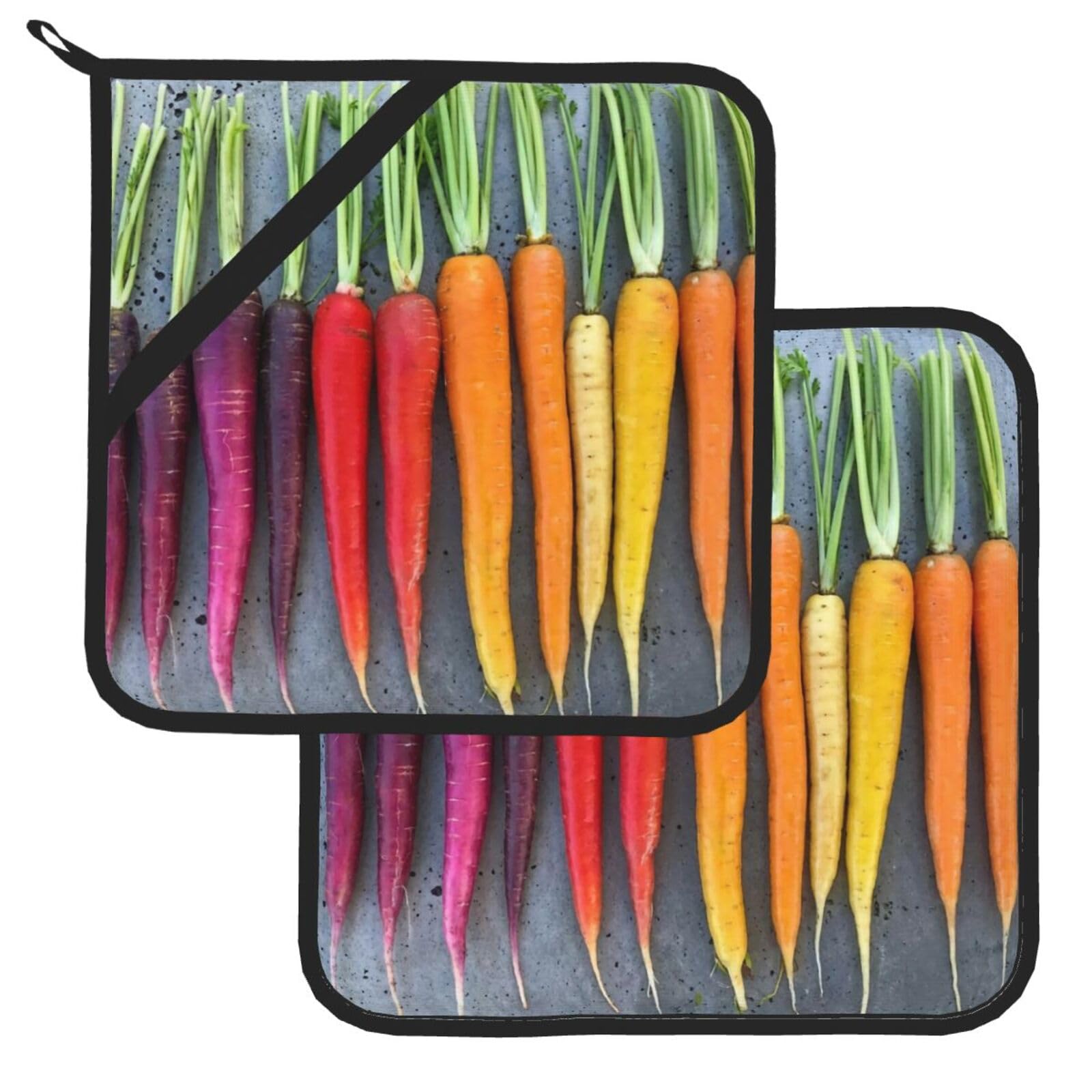 Pot Holder Set of 2 Heat Resistant Potholders Carrots Pot Holders Non Slip Kitchen Trivets Cooking Hot Potholder Washable Oven Mitts Oven Hot Pads for Kitchen Baking BBQ