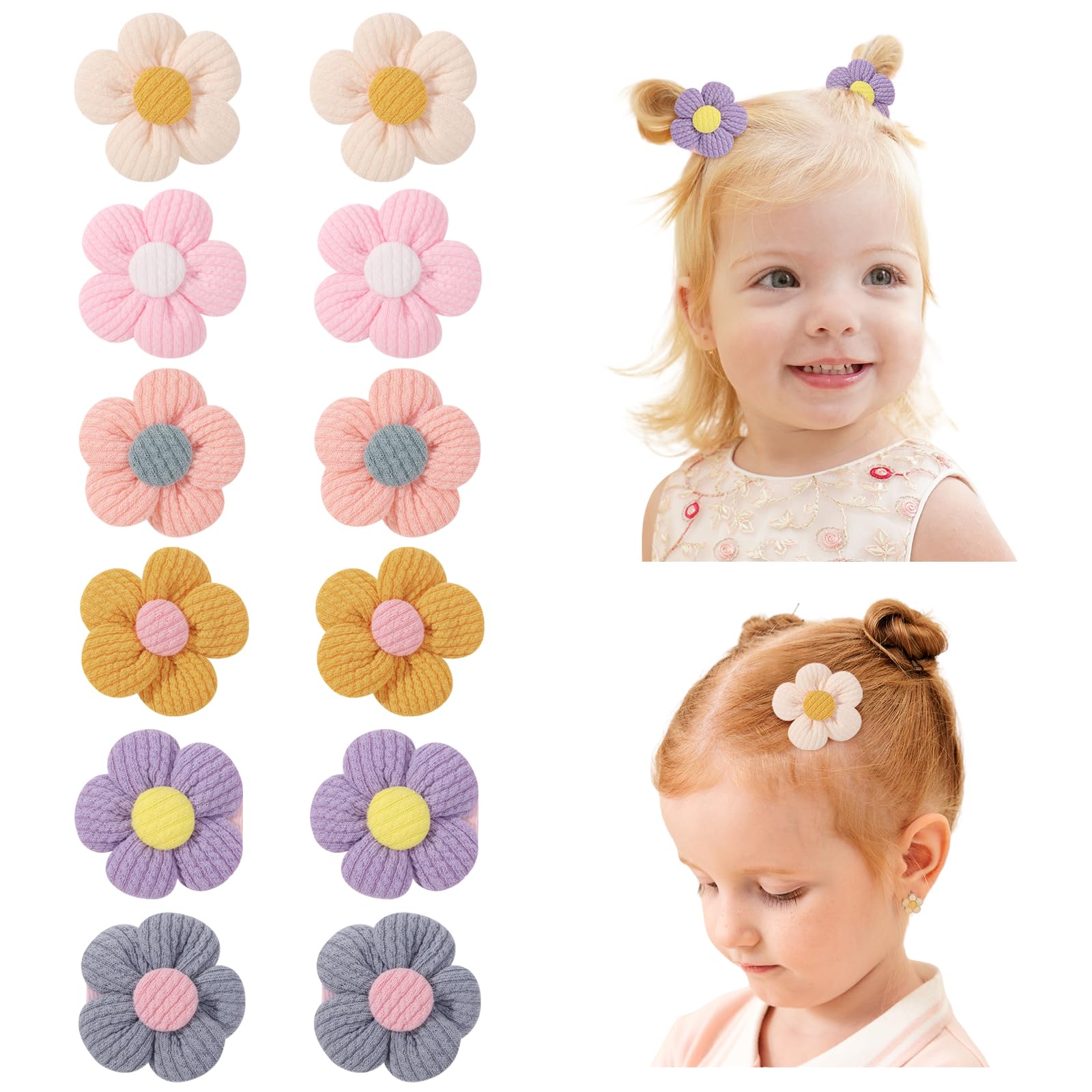 12 Stück Baby Haarspangen 1,77 Zoll Baby Blumen Haarspange Niedliche Rutschfeste Haar Snap Barrettes Dicke Dünne Haarschmuck Kinder Mädchen Blumen für Kleinkind Kinder Kleines Mädchen Lichtfarbe