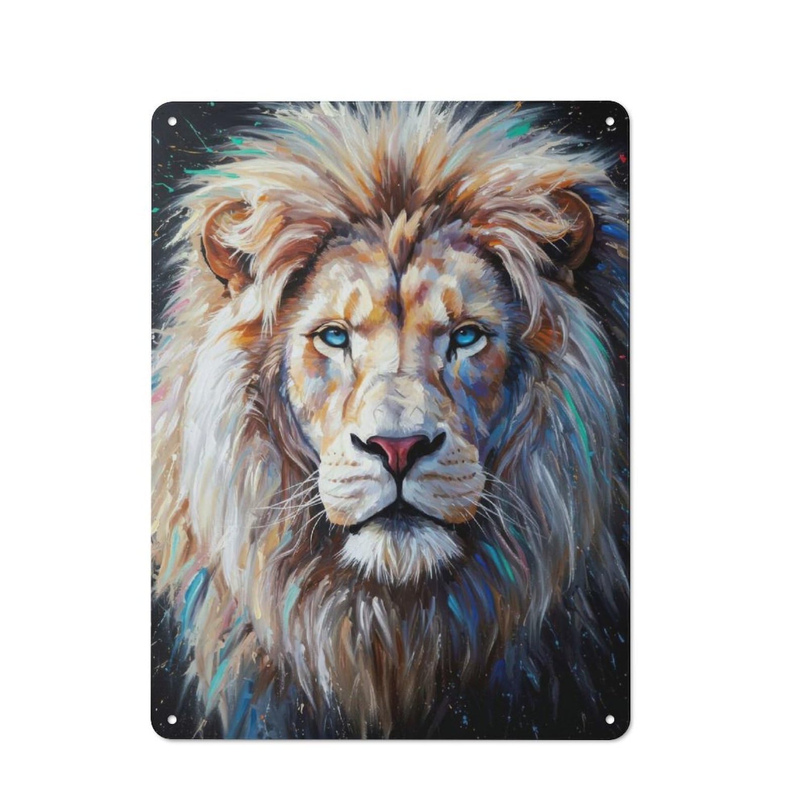 Junmoney White Lion Portrait Retro Metal Plaque 40X30cm For Garage Or Workshop, Housewarming Wall Decor For People Furnishing Garage And Workshop