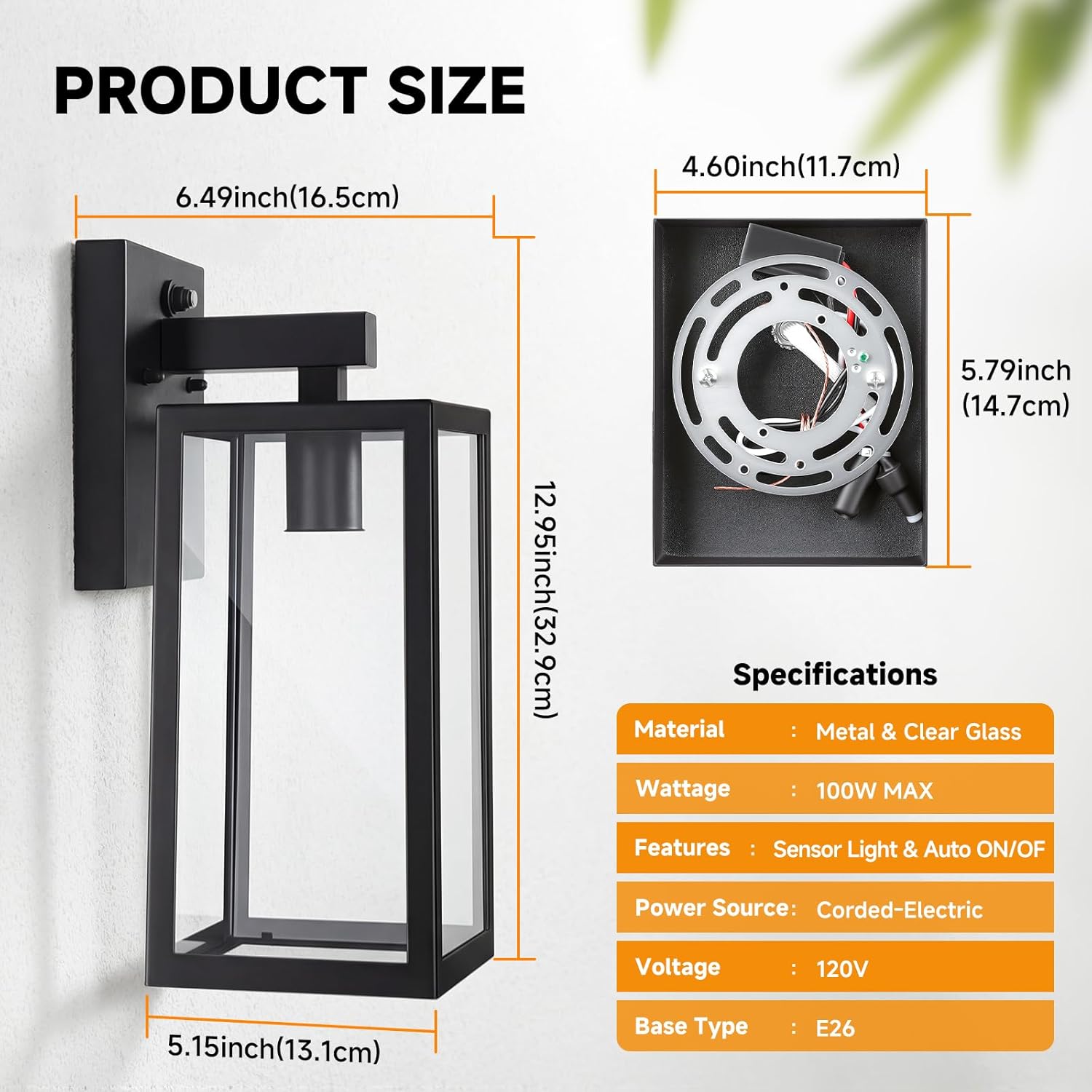 SHINE HAI Dusk to Dawn Sensor Outdoor Wall Sconce, Exterior Porch Lantern Fixture with E26 Socket & Glass Shade, Waterproof Wall Mount Lighting for Patio Front Door Entryway