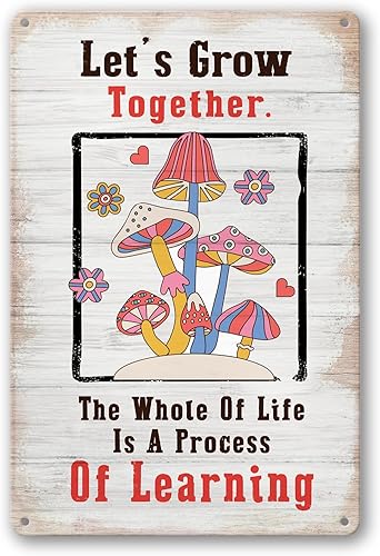 Letrero de metal de los años 70, decoración retro para el hogar, decoración de cocina de hongos vintage, diseño hippie, eslogan de hongos con texto