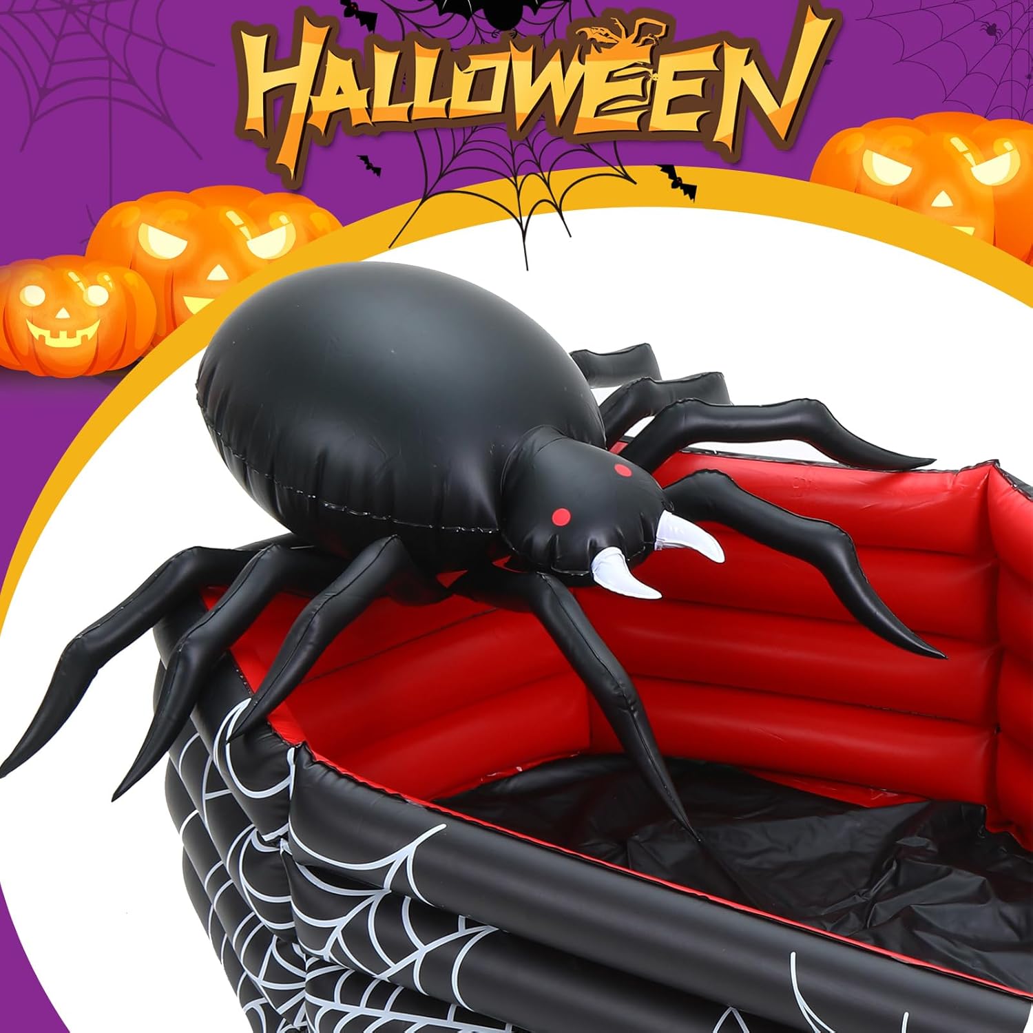 Liliful 44 Inch Halloween Cooler Spider Inflatable Drink Holder, Coffin Cooler Halloween Decor Inflatable Coffin Buffet Beverage Holder for Birthday Pool Vampire Party(1 Pack)