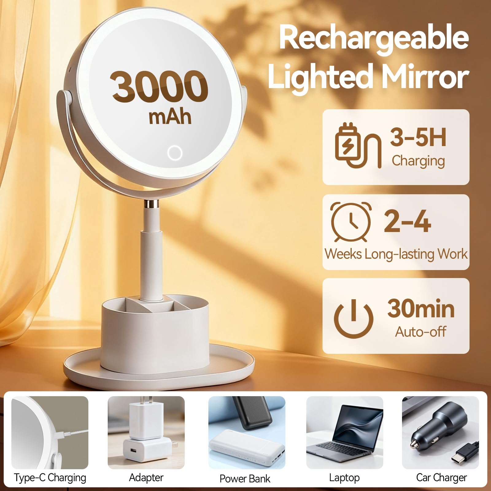 Shinowa Miroir Maquillage avec Lumière LED