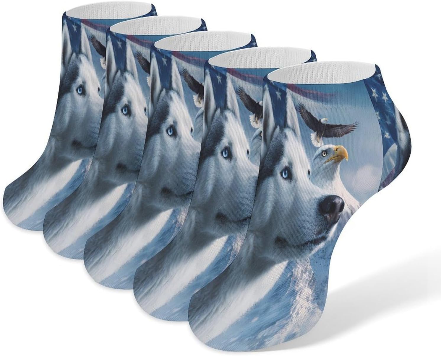 USA Flag Husky Dog Ea-gles Socks for Men Women 5 Pairs Ankle Socks