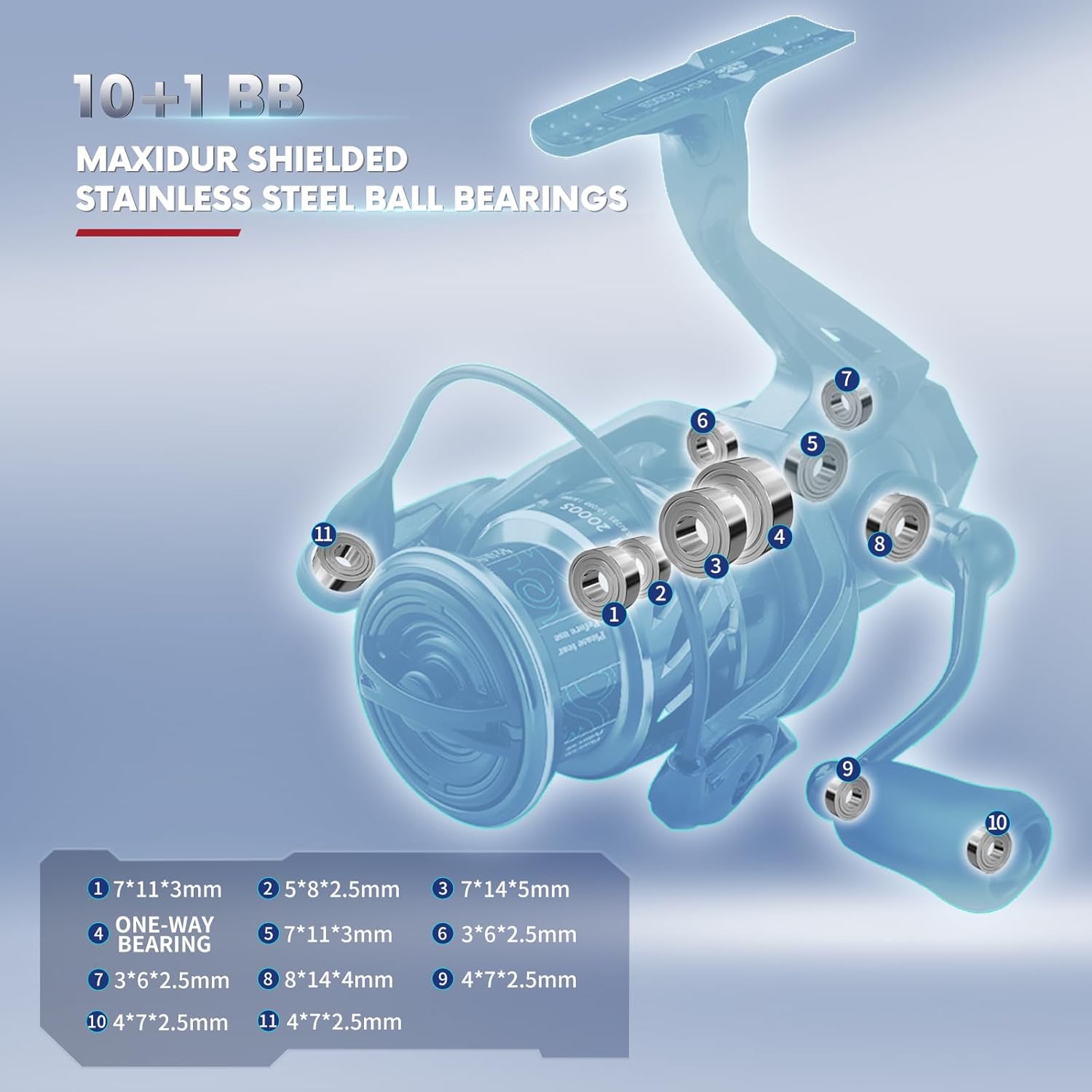 Ultralight Spinning Fishing Reel, IPX8 Waterproof Saltwater & Freshwater, 20Lbs Max Drag, 7075 Aluminum Alloy Gear, 10+1 BBS Smooth, High Strength with Case, Size 1000/2000/3000