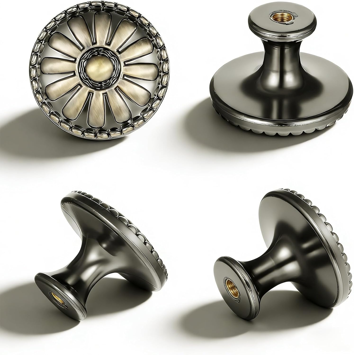 10 Pack Antique Bronzy Cabinet Knobs Vintage Brass Drawer Pulls Gold Plating Flower Drawer Knob Decorative Knob Hardware Handles with Screws for Kitchen Nightstands Single Hole Cabinets