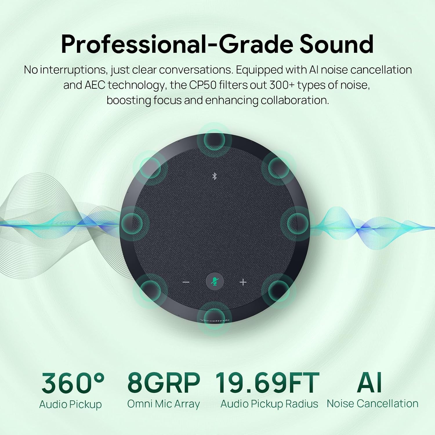 Yealink CP50 Conference Call Speaker and Microphone with Ai Noise Cancellation, Speakerphone for Teams Room, 8 360° Omnidirectional Mics, Bluetooth, USB-C, Daisy Chain, 19.69ft Pickup - Image 2