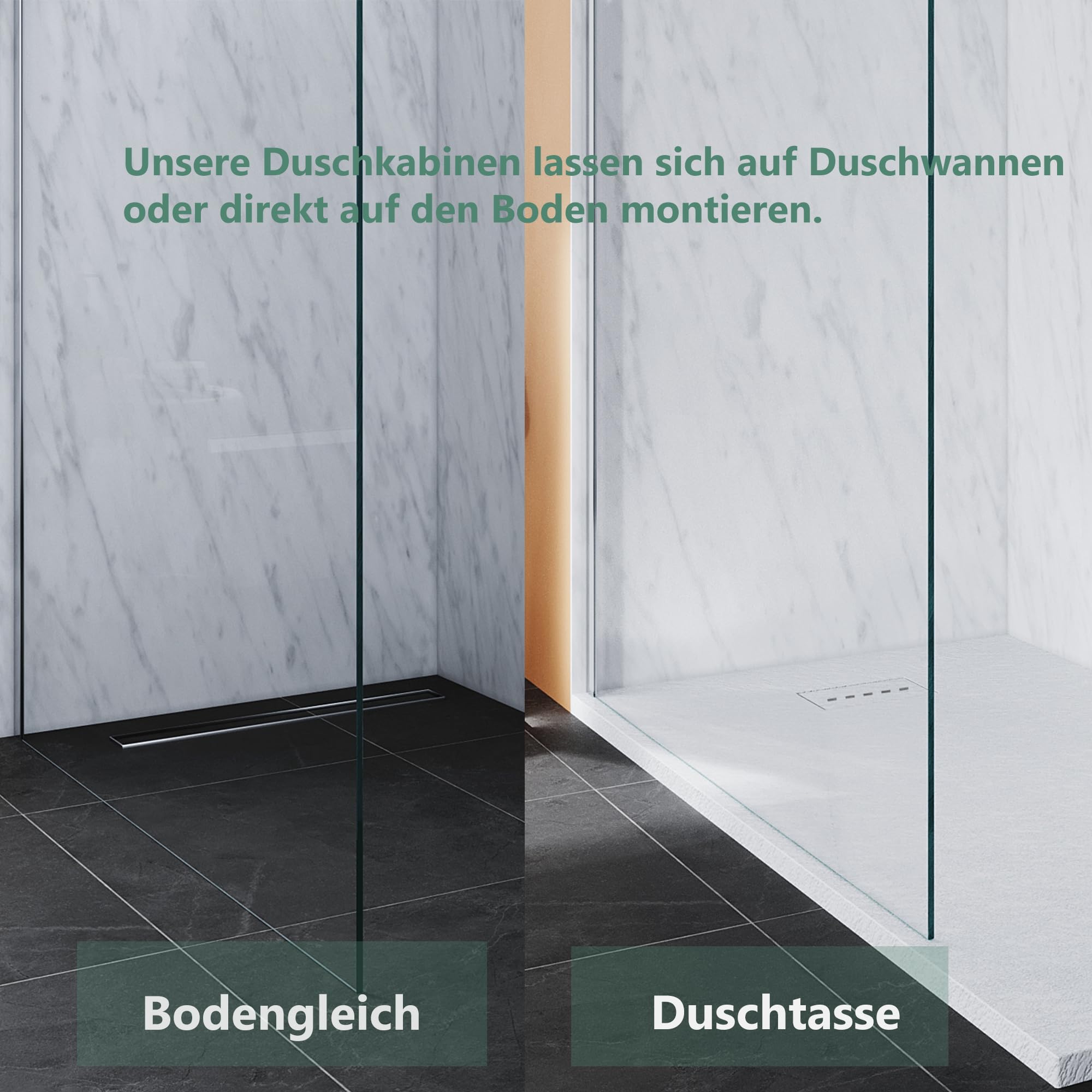 Walk In Duschtrennwand 110x200cm Duschwand 8mm ESG Glas mit Nano einfach-Reinigung Beschichtung, ausgestattet mit einer festen Haltestange Walk In Duschwand für Badezimmer