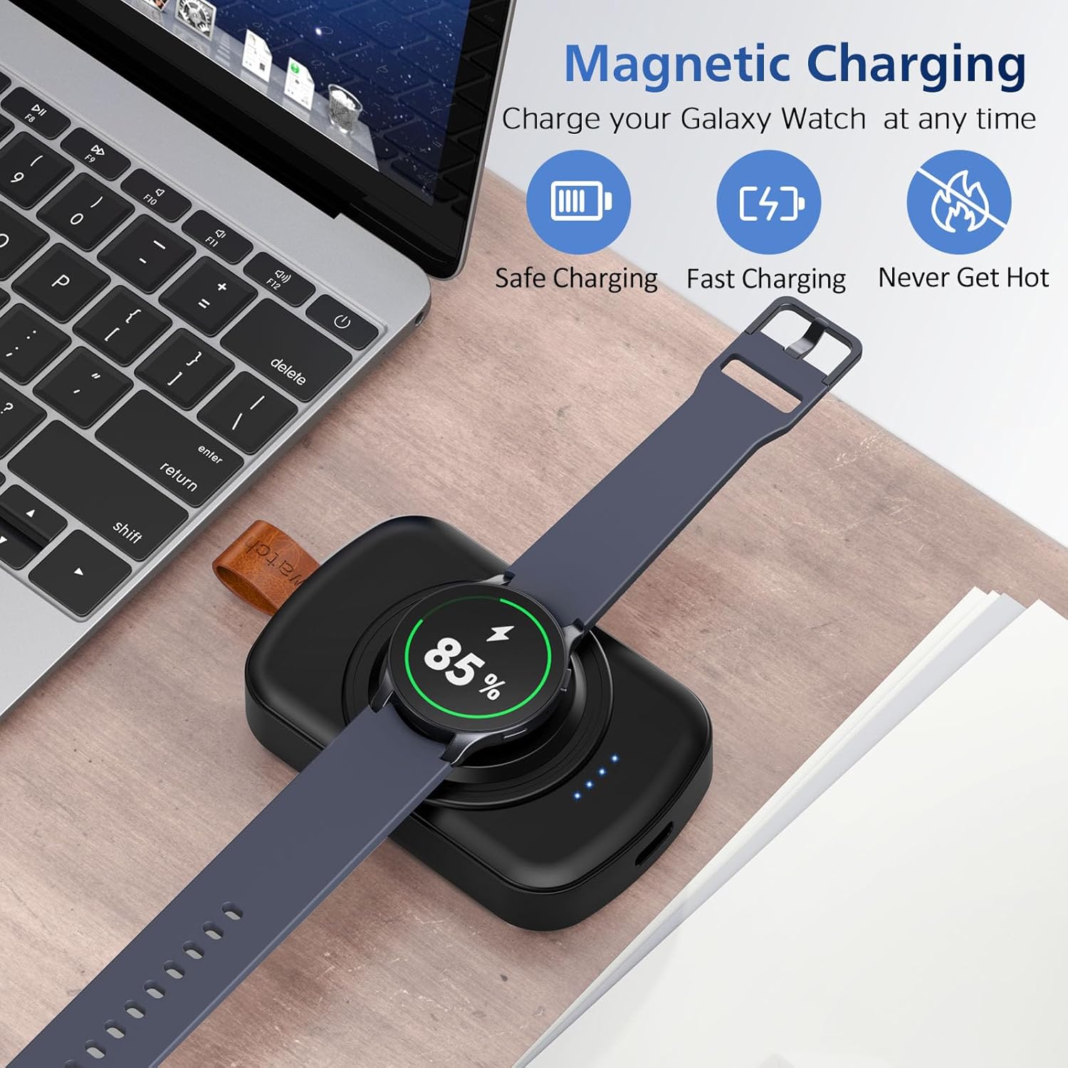 for Samsung Galaxy Watch Charger,1800mAh Portable Charger for Samsung Galaxy Watch 8/8 Classic/7/Ultra/6/6 Classic/5/5 Pro/4/3,Active 2/1,Wireless Magnetic (Black) - Image 2