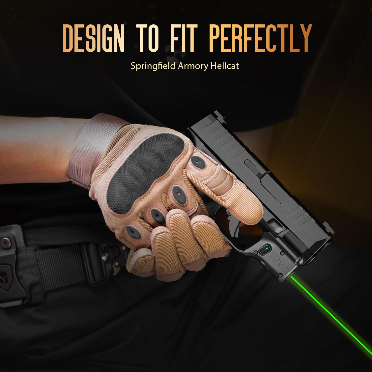 WARRIORLAND Green Laser Sight Fit Springfield Hellcat with Kydex Holster, Green Beam Sight with Power Indicator, IWB Carry, Right Hand, WLS-118G w/Hellcat Holster