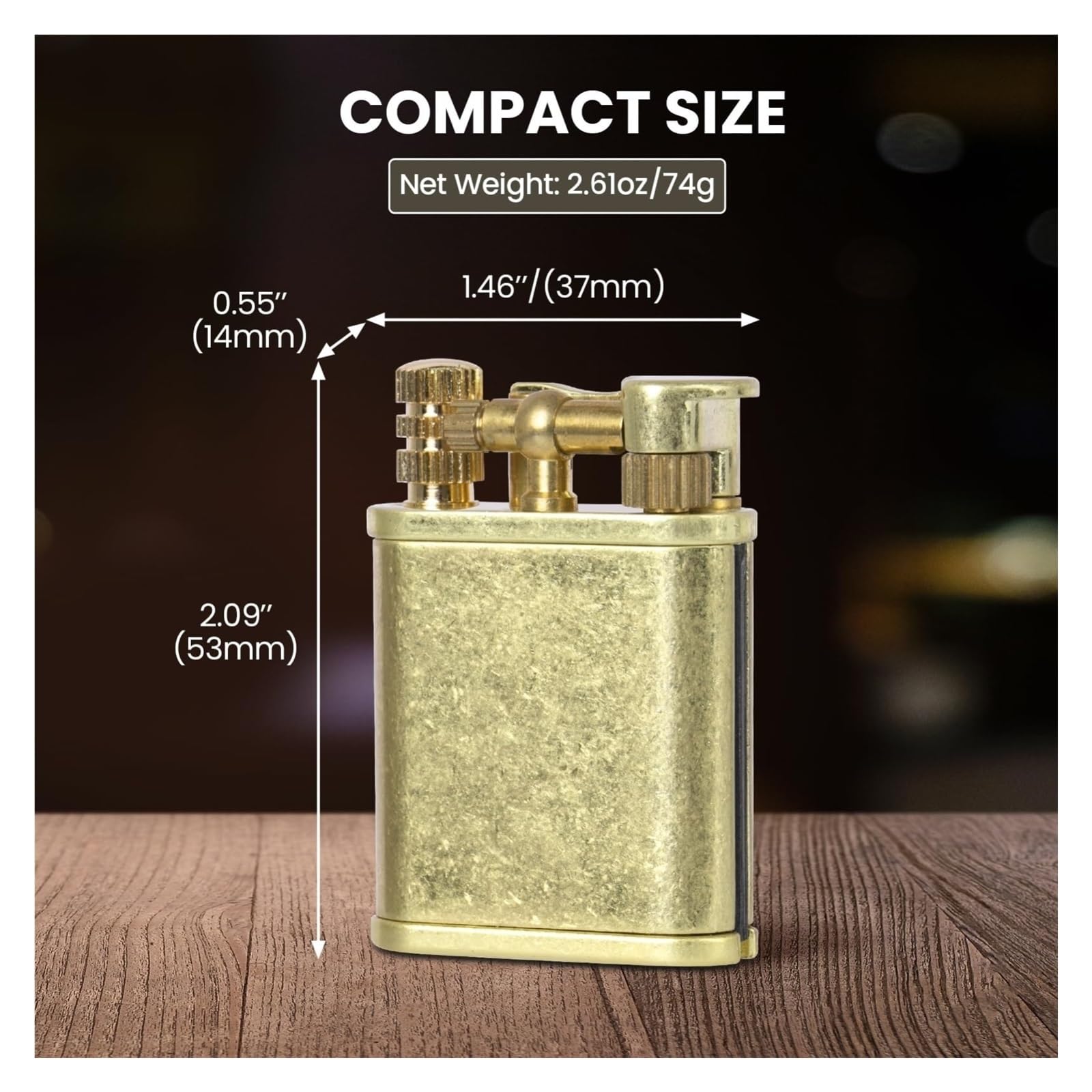 Encendedor de queroseno de latón vintage, resistente al viento y al agua, regalo recargable para hombres, perfecto para camping, colección y uso al aire libre (queroseno no incluido)