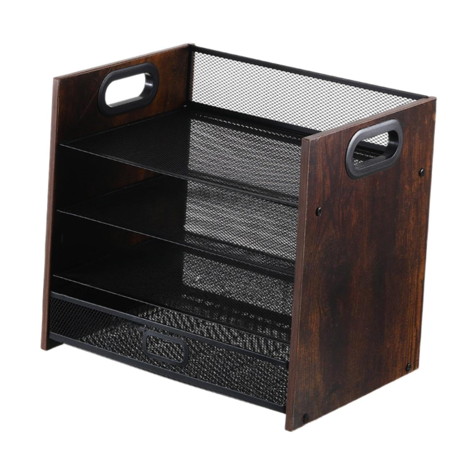 harayaa Schreibtisch-Datei-Organizer, Schreibtisch-Organizer aus Holz mit Schublade und Griff, Papierablage aus Holz für Zuhause, 4-stufig