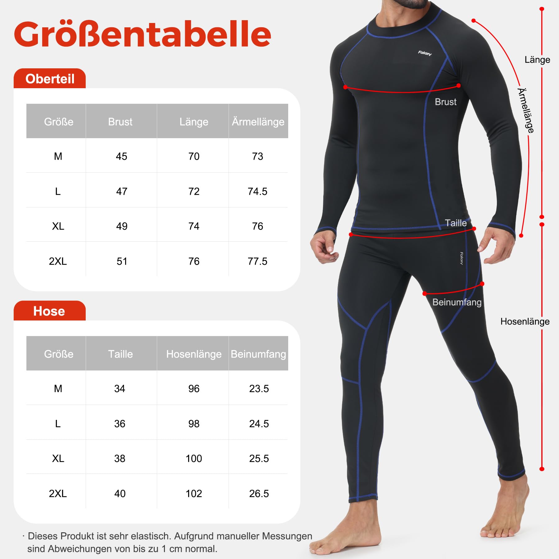 FALARY Winter Thermounterwäsche Herren Set – Warme Funktionsunterwäsche & Skiunterwäsche, Atmungsaktiv Thermohose und Thermounterhemd für Outdoor Sport, Laufen – Größe L