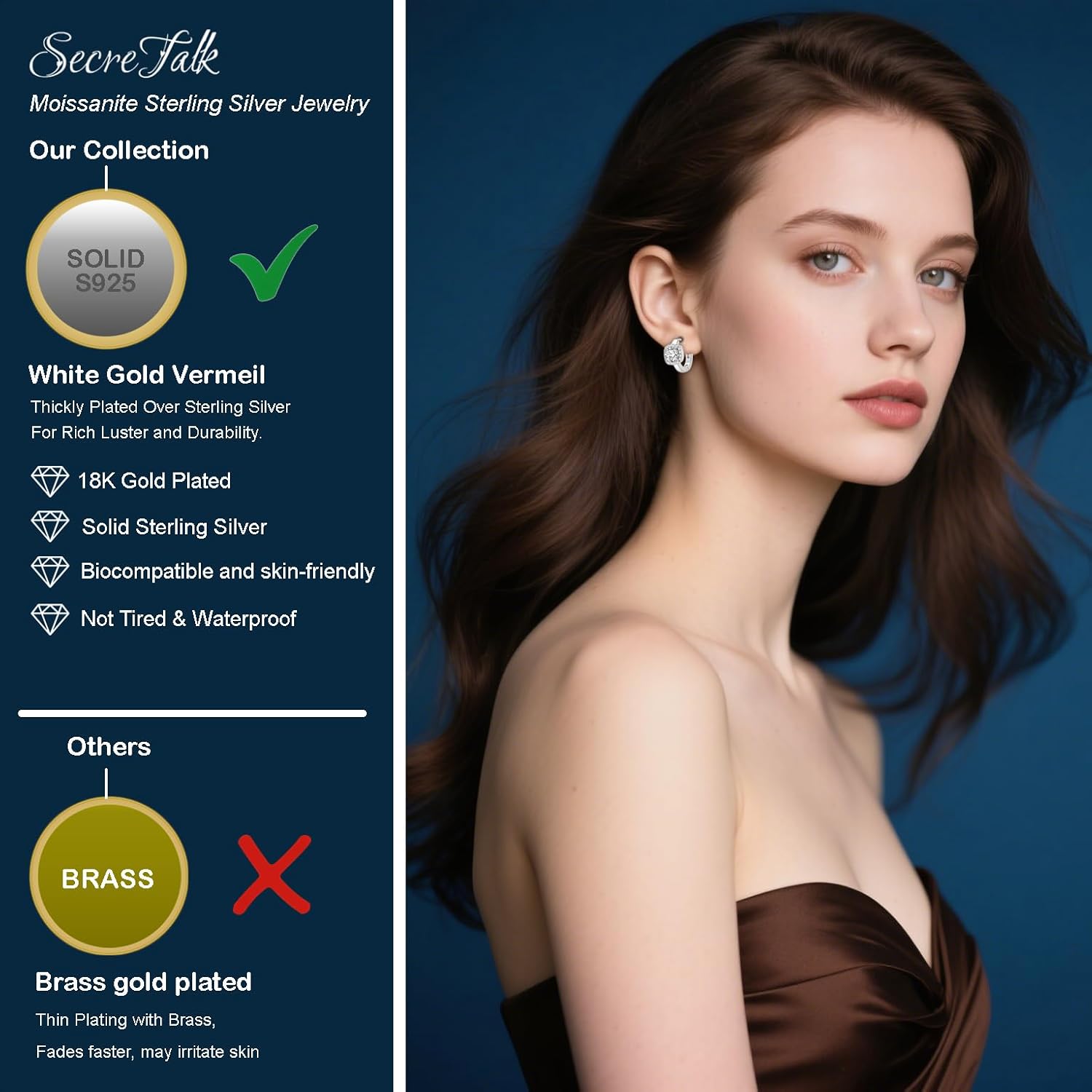 1-2ct Moissanite Hoop Earrings for Women,Halo Square D Color Simulated Moissanite 925 Sterling Silver Earrings with Certificate of Authenticity