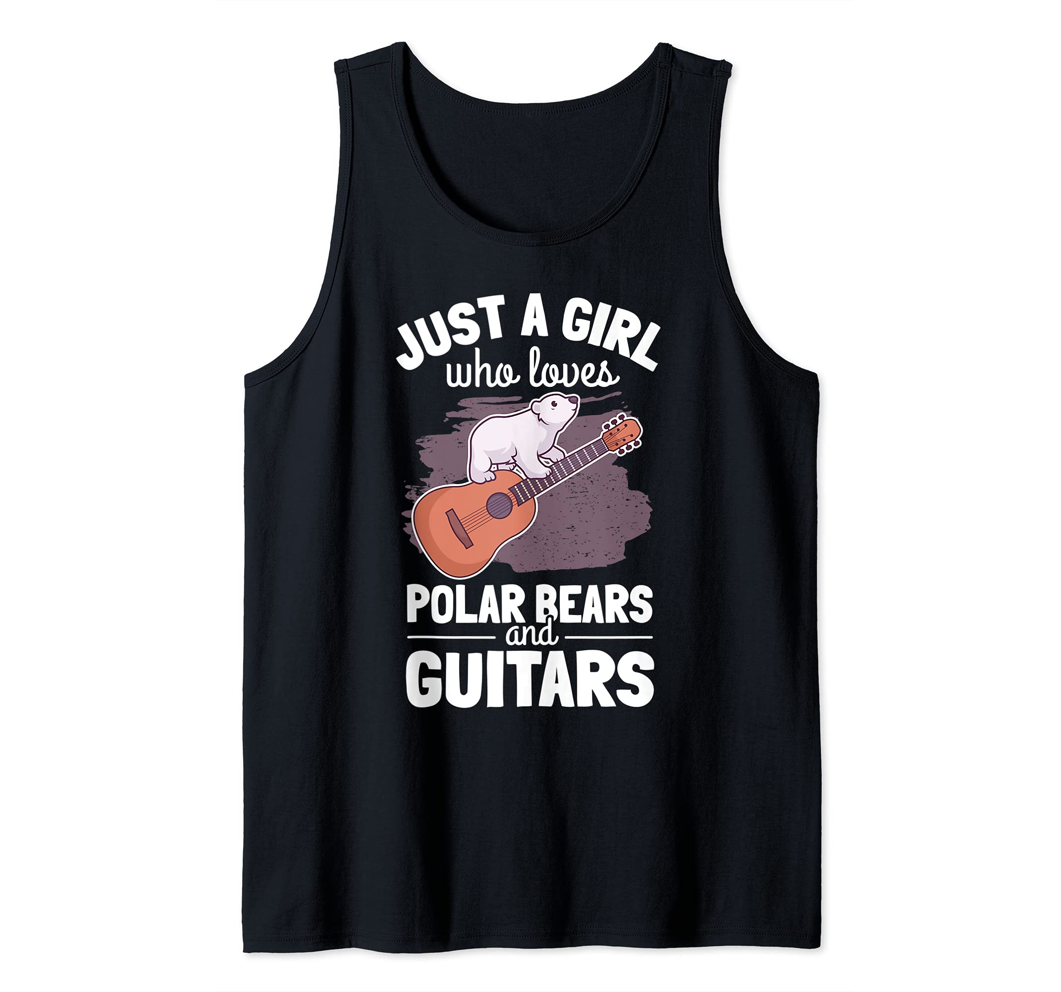Cute Polar Bear Guitar Player Woman Arctic Girl Guitarist Tank Top, Black