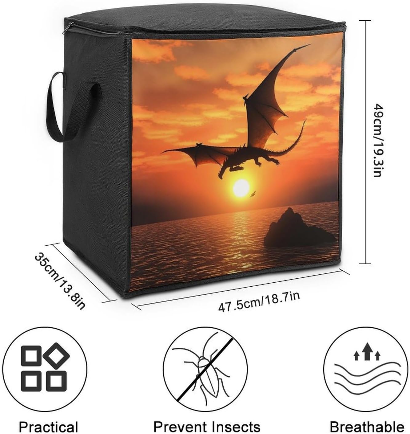 Quilt Storage Bag,Sea Sunset Flying Dragon Printed Large Foldable Storage Container Portable Travel Storage Bag for Blankets, Quilts, Clothes, Comforter, Bedding And Pillows