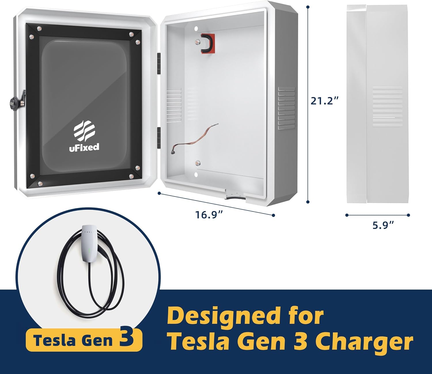 Weatherproof Outdoor EV Charger Enclosure with Lock, EV Charger Lock Box Outdoor with Cable Organize Holder | Visible Sun Protection Easy to Install, White