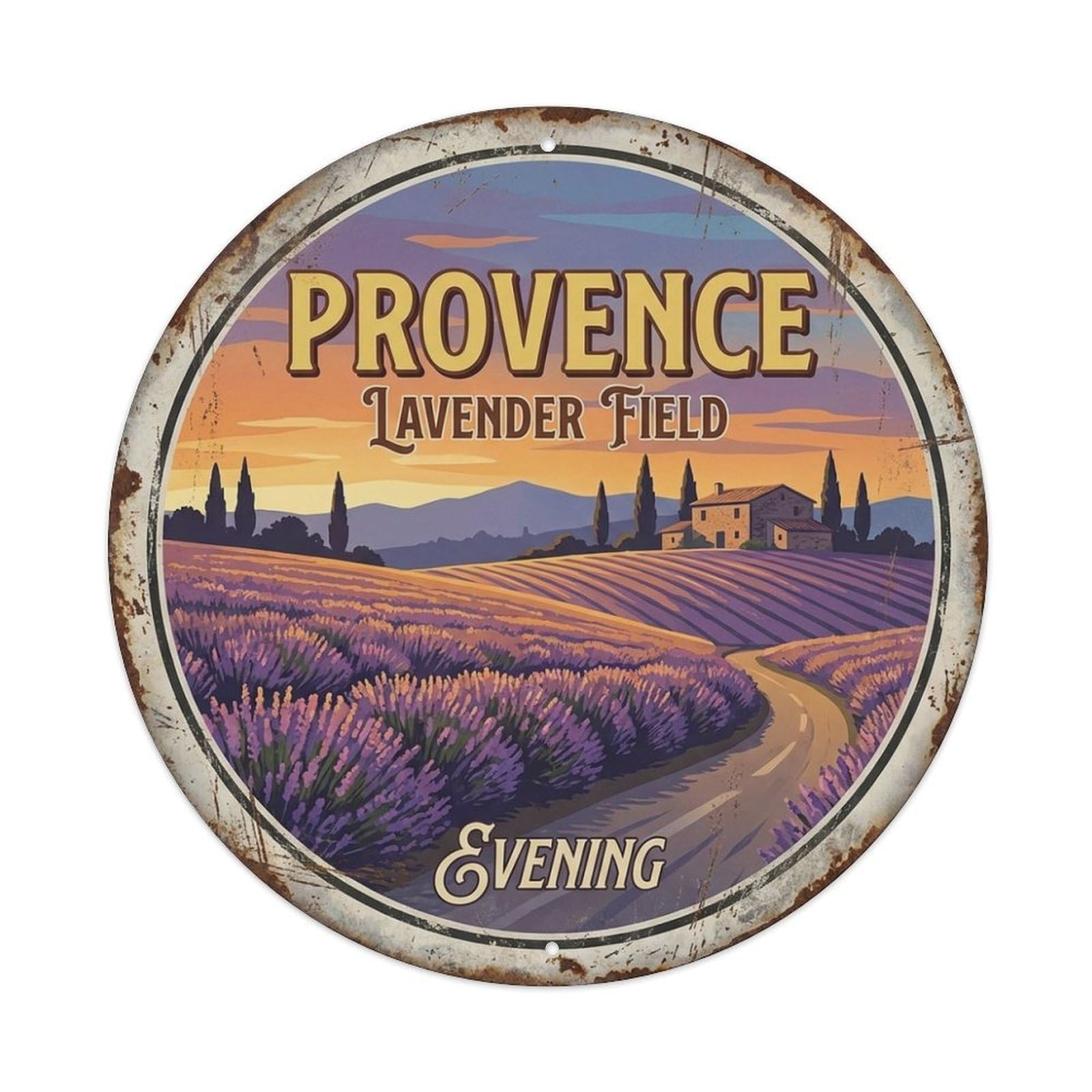French Provence Lavender Field Evening Culture Travel Metal Tin Sign