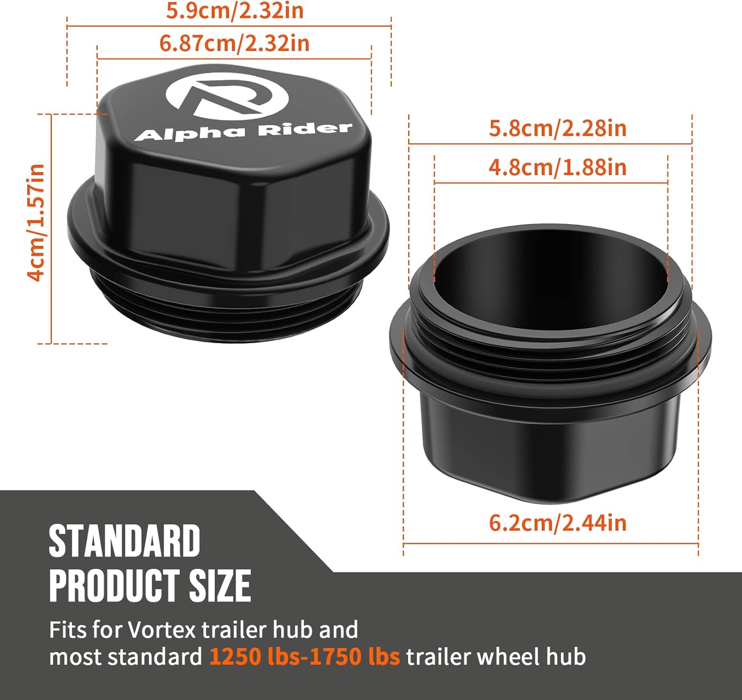 Replacement for Aluminum Vortex Trailer Hub Replacement Caps w/O-Ring 5 Lug Axle Dust Grease Cap K71-G01-73 (81143) 21-261 Trailer Hub (2Pack)