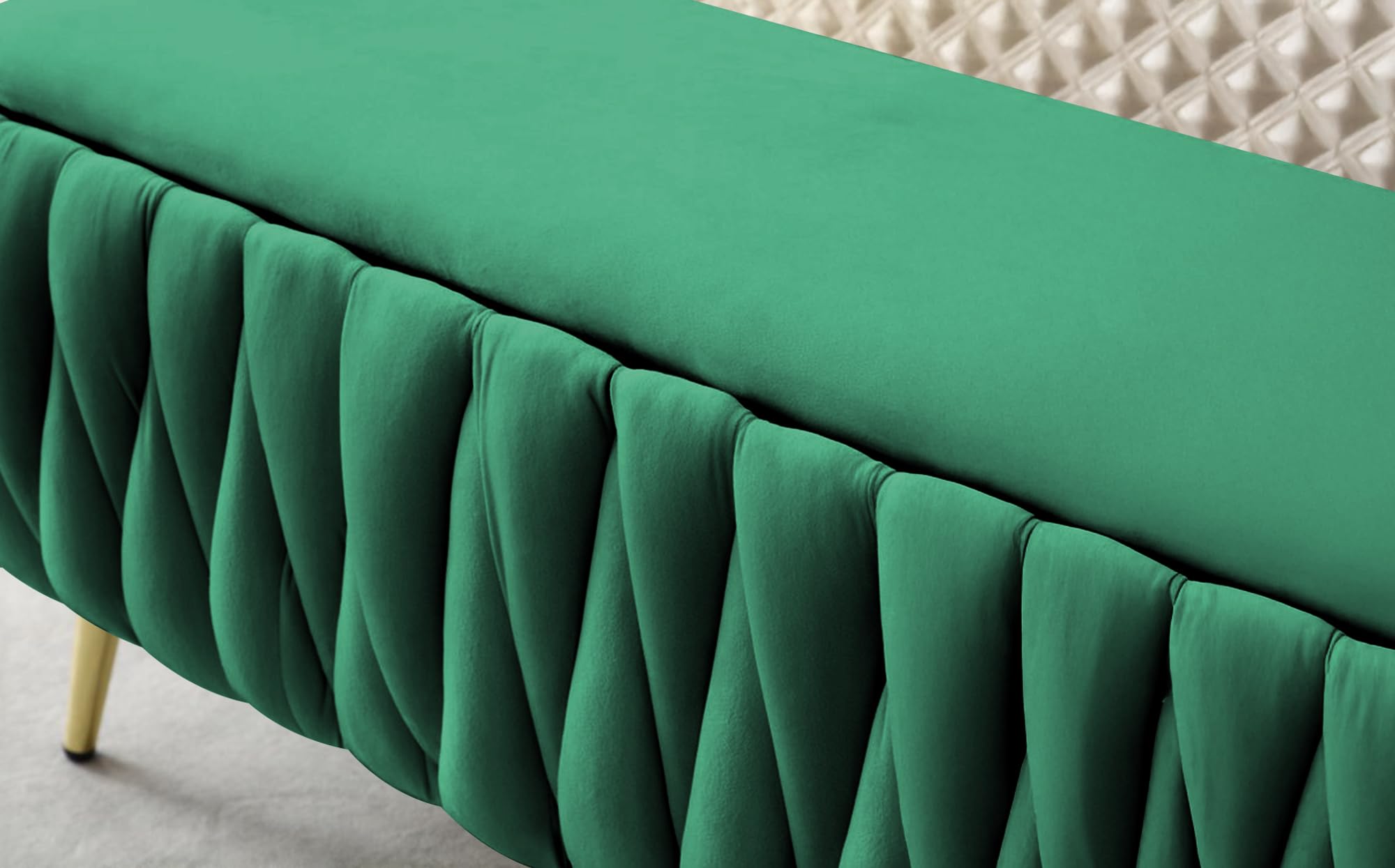 Panca Imbottita Divanetto In Velluto Contenitore Pouf Grande XXL PortaOggetti Intrecciato Panca Sgabello A Pie Di Letto Con Gambe In Metallo Dorato Cassapanca Legno Massello Panchina - Blu (Petrolio)