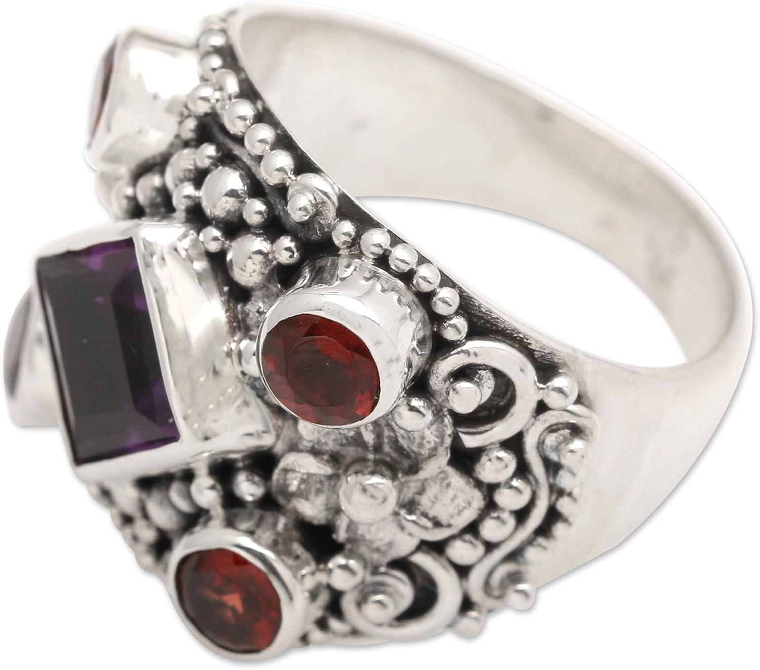 NOVICA Artisan Handmade Amethyst Garnet Cocktail Ring Large Silver with Sterling Purple Red Indonesia Birthstone Balinese Traditional 'Royal Balinese'
