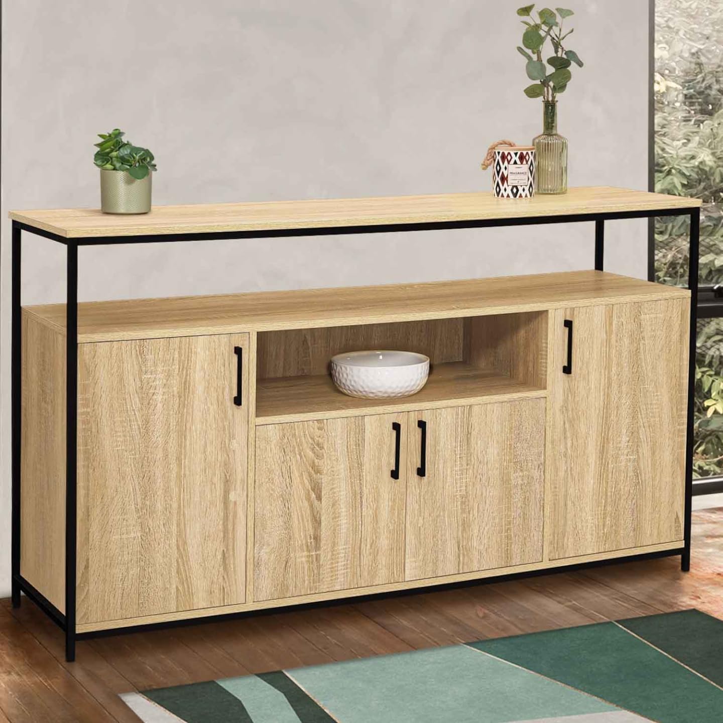 IDMarket - Buffet 4 Portes 140 cm Detroit avec Niche Design Industriel