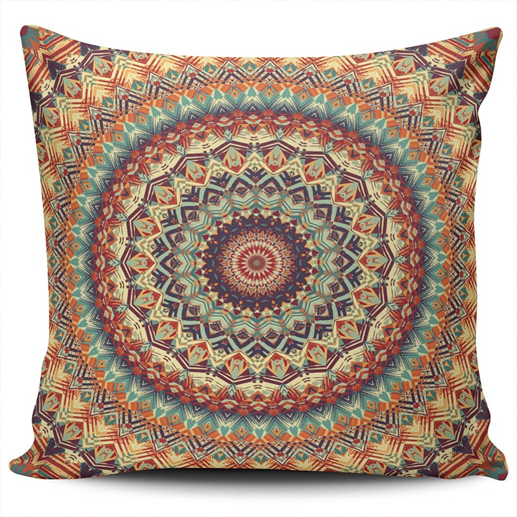 WEINIYAHome Decoration Throw Pillow Case Orange Mandala 22X22 Inch Square Pillowcase Cushion Cover Double Sided Printed (Set of 1)