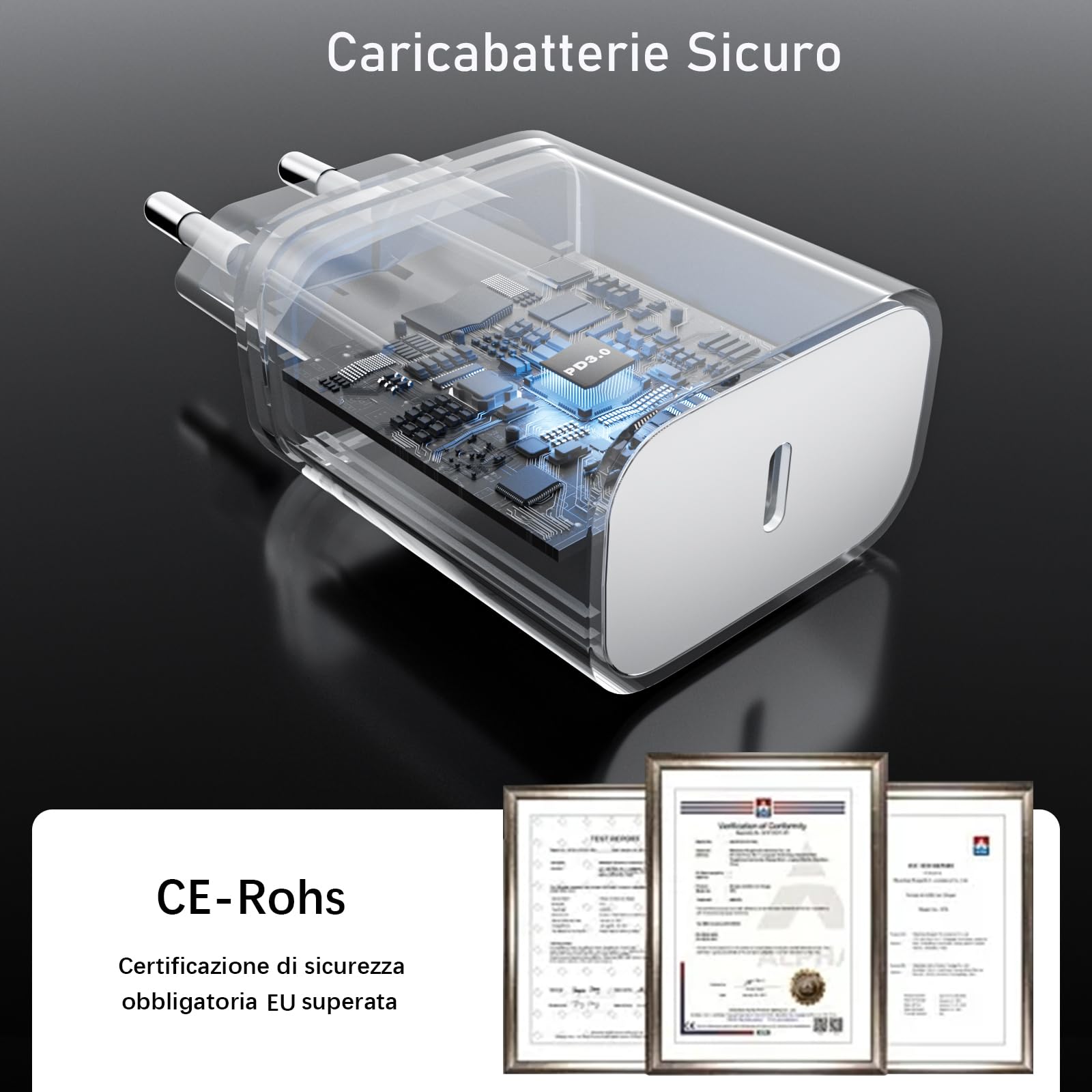 Caricatore per iPhone 16 15/16 15 Pro/16 15 Pro Max/16 15 Plus/iPad 10 Generazione, 2 Pezzi Caricabatterie Alimentatore Presa Spina Rapido USB C 25W con Cavo 2M