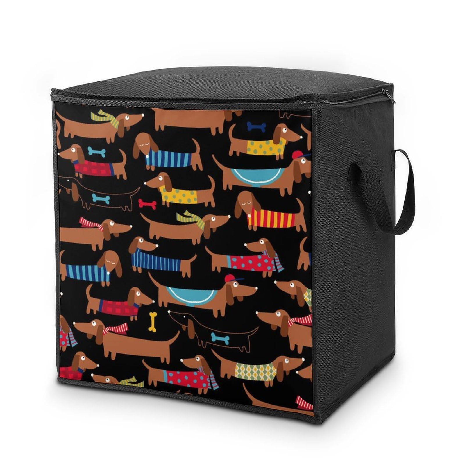 Lyfthologen 70L Storage Bags, I Love My Dog Dachshunds Storage Box with Lid Zipper And Handles, Clothes Bags for Quilt, Blankets, Bedding