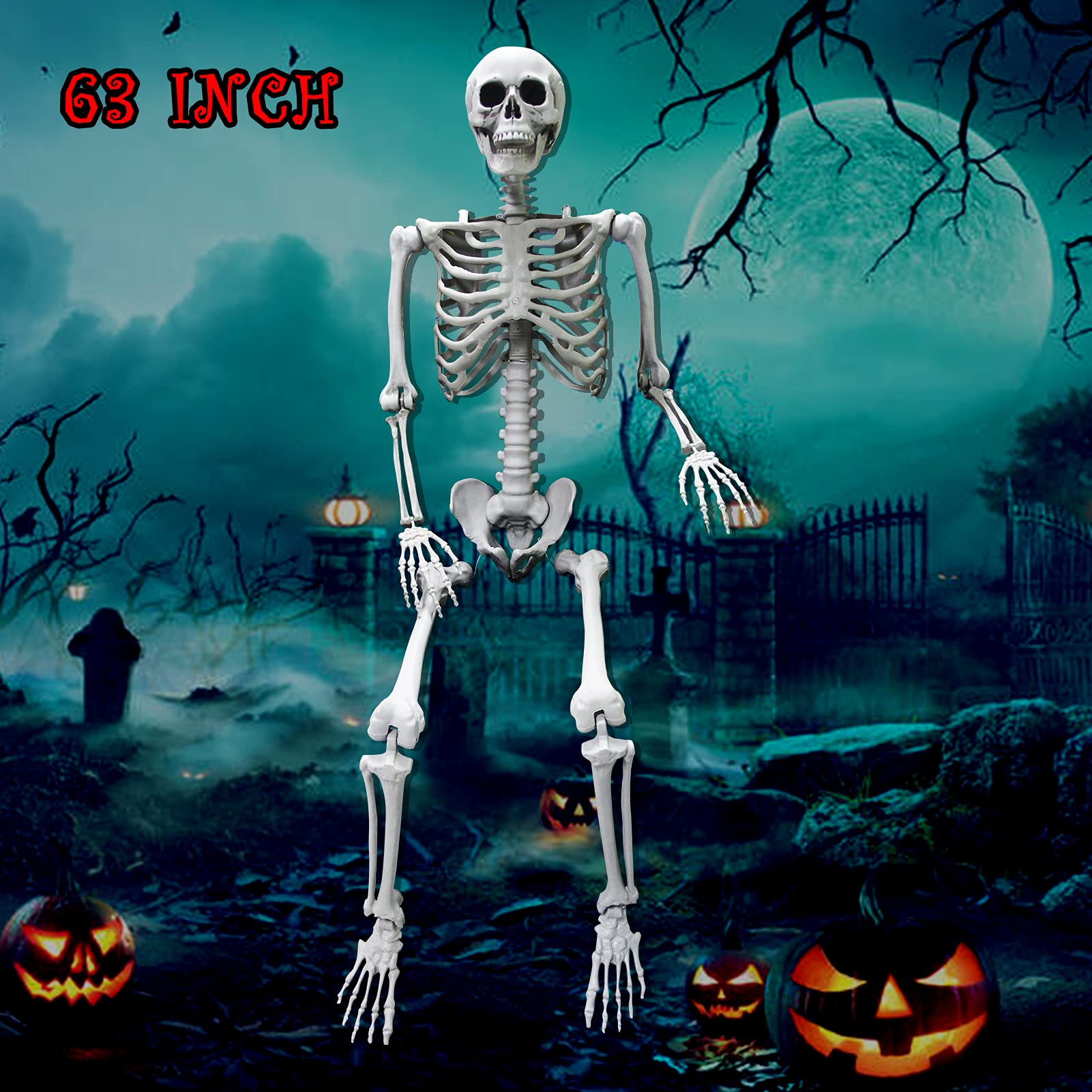 5.4FT Skeletons for Halloween Full Size, Realistic Posable Life Size Hanging Adult Human Skeletons Scientific Bones Models with Movable/Poseable Joints for Halloween Props Party Haunted House Decor