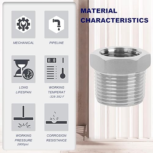 Miniatura 6 de ChillWaves Instalación de tubería de acero inoxidable 304, adaptador de rosca hembra del macho x NPT del buje hexagonal del reductor, plateado