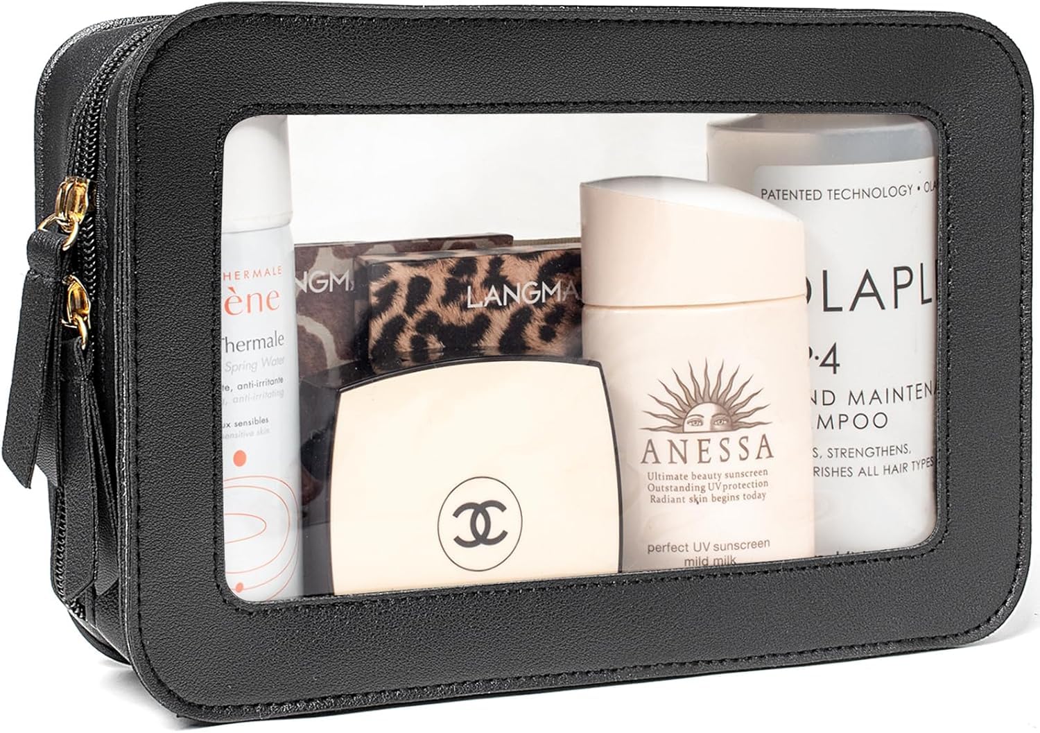 FFpaw Clear Makeup Bag, Black Travel Makeup Pouch Toiletry Bag for Women Waterproof Small Cosmetic Bag Case Small Make Up Bag with Zipper Car Organizer Car Essentials for Women Men