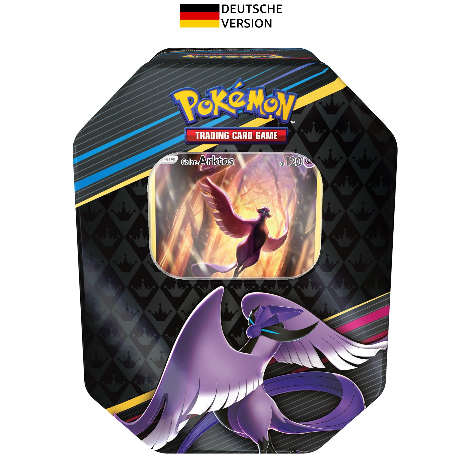 Pokémon-Sammelkartenspiel: Tin-Box Zenit der Könige – Galar-Arktos (1 holografische Karte & 4 Boosterpacks) Deutschsprachige Version