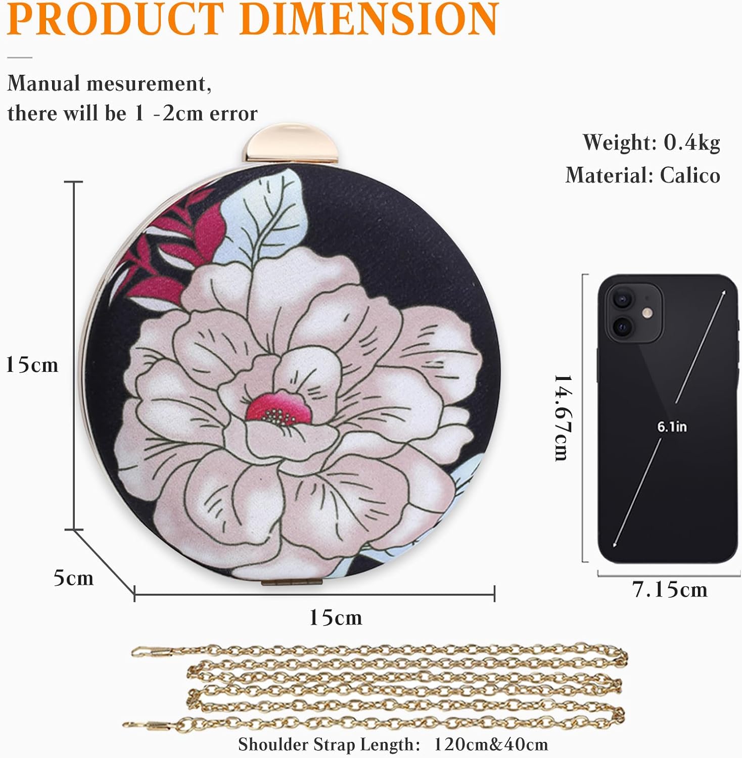 CORIOS Round Clutch Purses for Women Flower Evening Bag Bridal Wedding Purse Elegant Shoulder Bag Vintage Handbag
