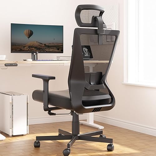 Dripex Ergonomic Office Chair, High Back Computer Desk Chair with Adjustable Lumbar Support & Headrest, Mesh Swivel Task Chair for Home, Office, Work, Study, Black