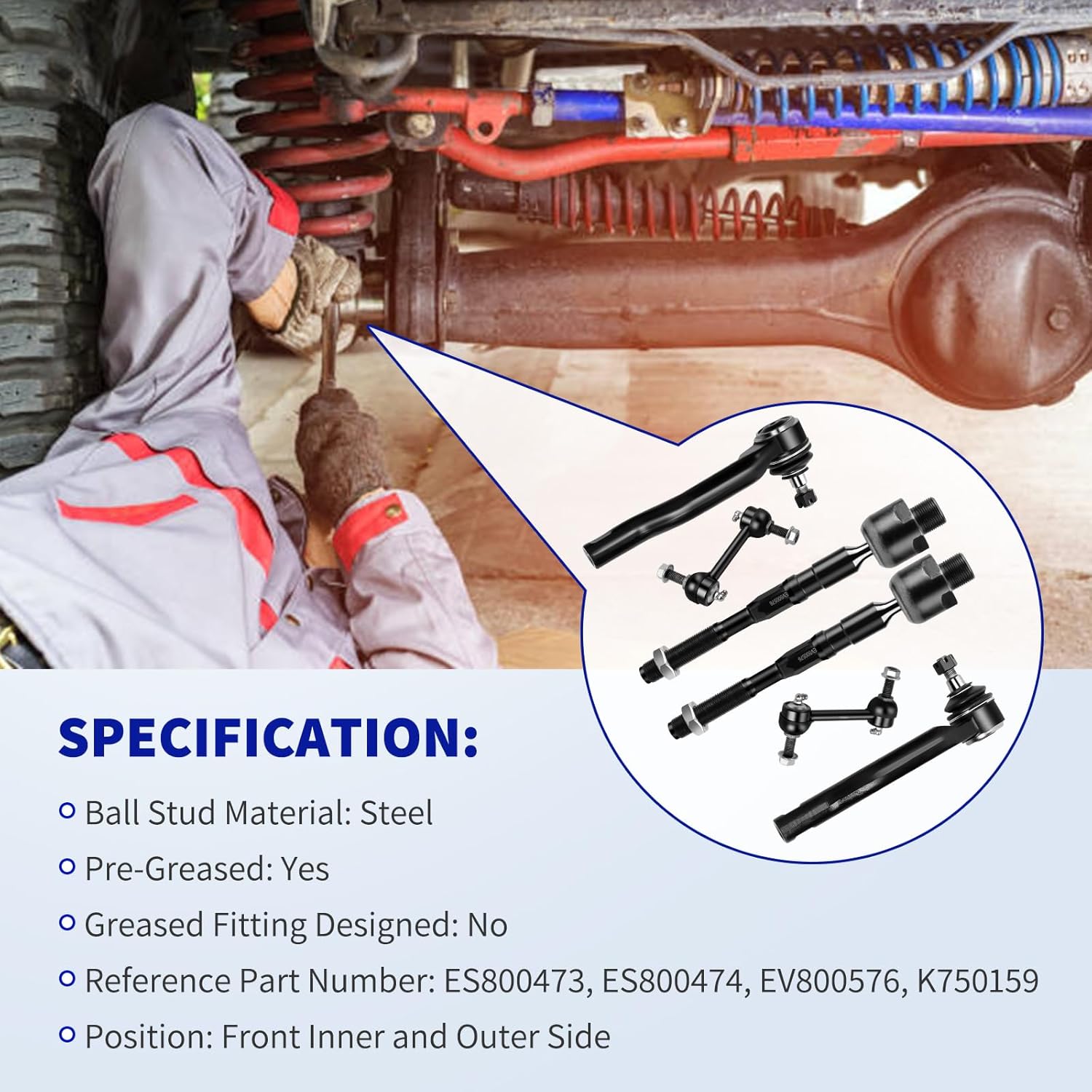 LCWRGS Front Tie Rod Ends Sway Bars Kit for 2007-2014 Ford Edge, 2007-2015 Lincoln MKX, 4 Inner and Outer Tie Rod Ends 2 Sway Bars, ES800473 ES800474 EV800576 K750159-6Pcs