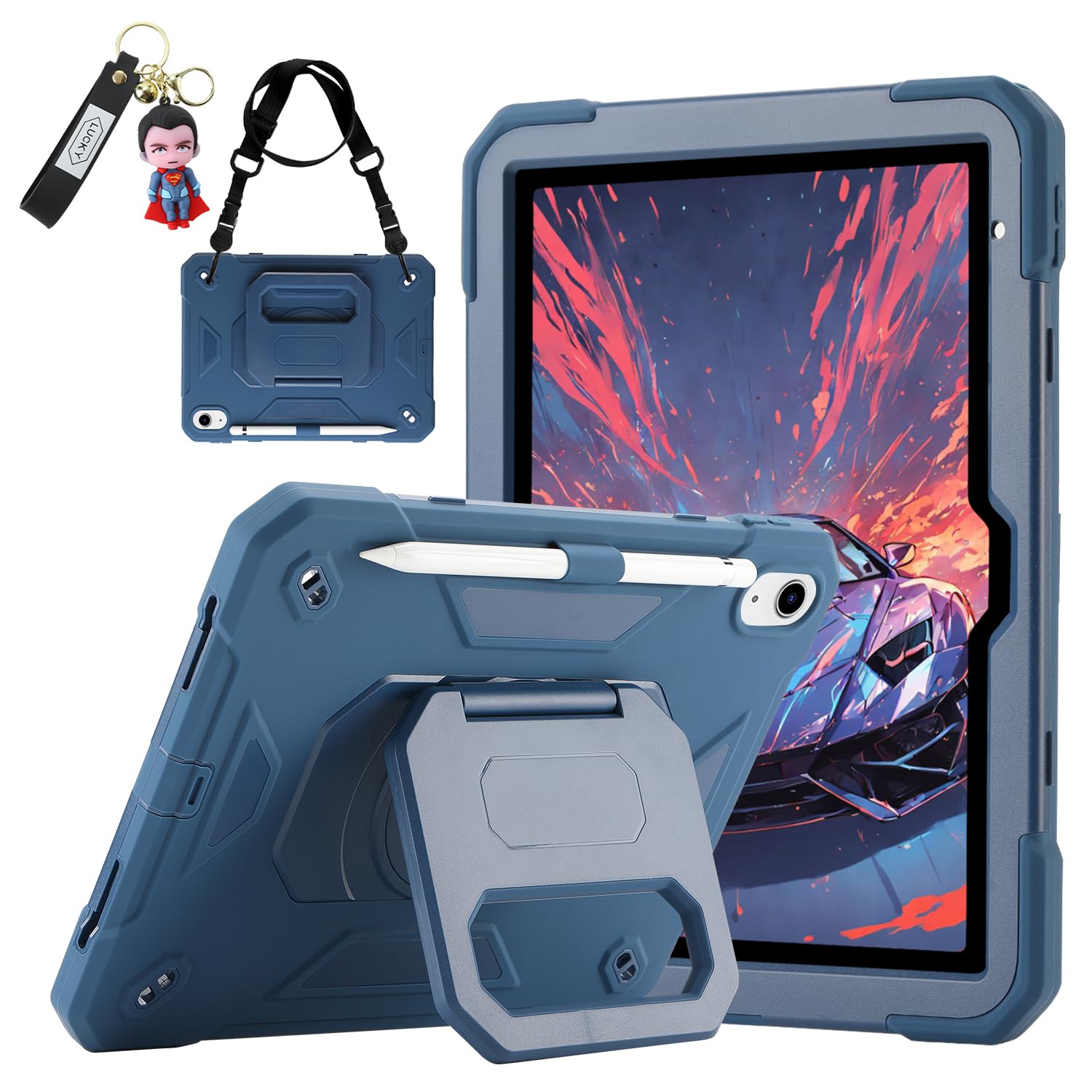 for iPad (A16) 11th Generation Case 11 Inch 2025/ iPad 10th Generation Case 10.9 Inch 2022 with 360 Rotating Grip Magic Stand,Pencil Slot/Key Chain/