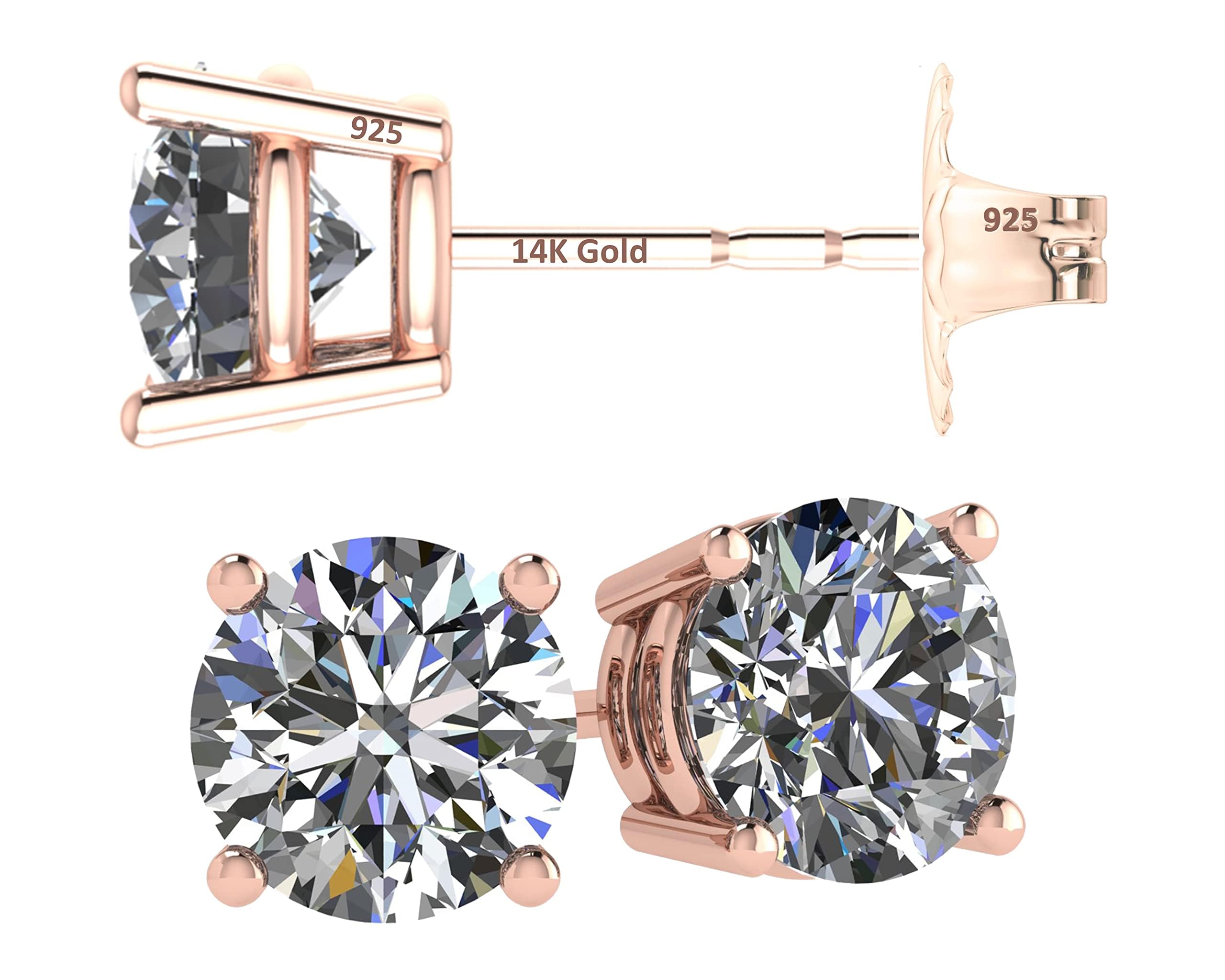 14K Solid Gold Post Made with Swarovski Zirconia Simulated Diamond Stud Earrings (.30ct–8.00ct)