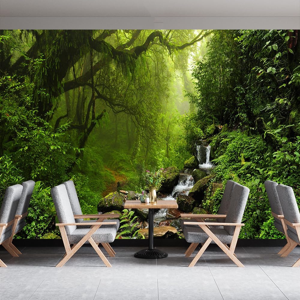 Custom Green Forest Peel and Stick Mural Nature Landscape 3D Wallpaper for Living Room Bedroom Decoration Wall Murals