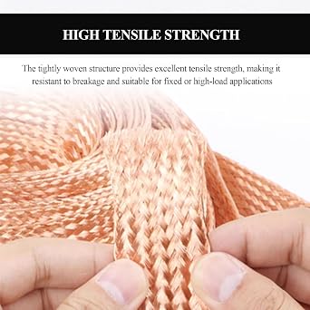 1 Meter Flat Copper Braided Grounding Strap, Width 5-100mm Flexible Earth Braid Ground Cable for Industrial Machinery & Metal Equipment Bonding(Width 28mm)