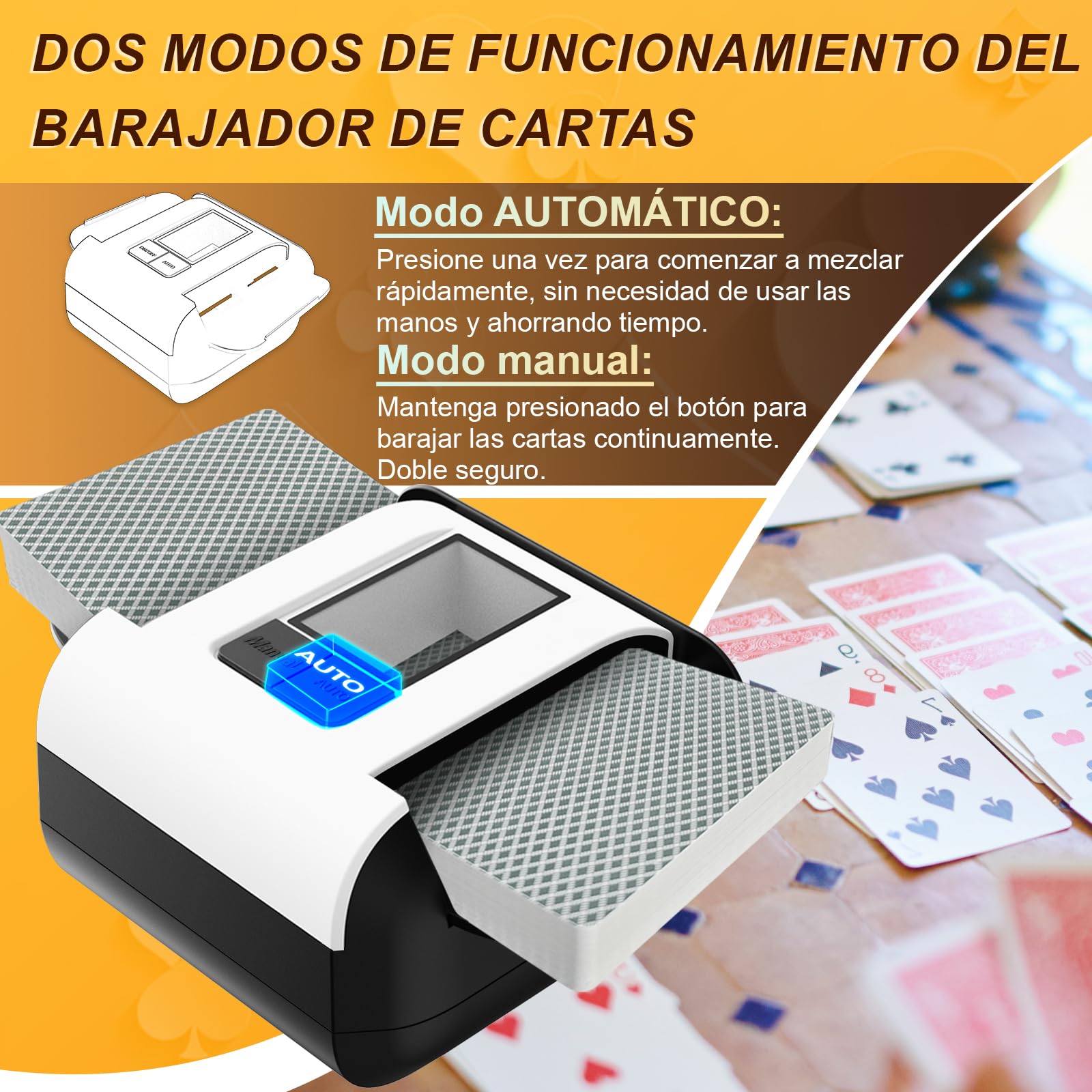 1 a 2 Barajas Barajador de Cartas Automático para UNO Texas Hold 'em Barajador Automático de Cartas Eléctrica para Jugar a Bridge, Blackjack Juegos De Cartas para Viajes y Fiestas Familiares