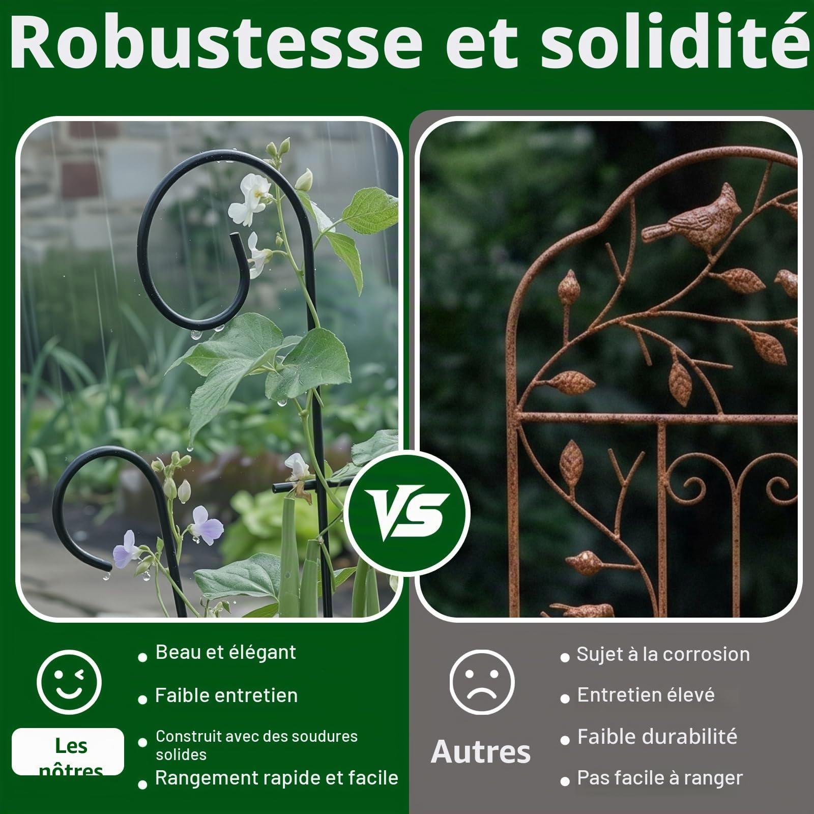Thealyn Lot de 4 treillis de plantes d'intérieur pour plantes grimpantes en pot, treillis de jardin en métal pour plantes d'intérieur, fleurs de lierre, forme de vague, noir (109 cm)