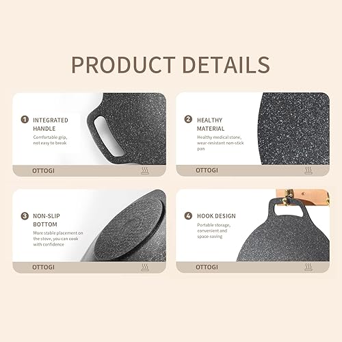 Miniatura 3 de Sartén de doble mano, parrilla coreana antiadherente de hierro fundido para el hogar, cocina, estufas de campamento al aire libre, parrilla, freír y