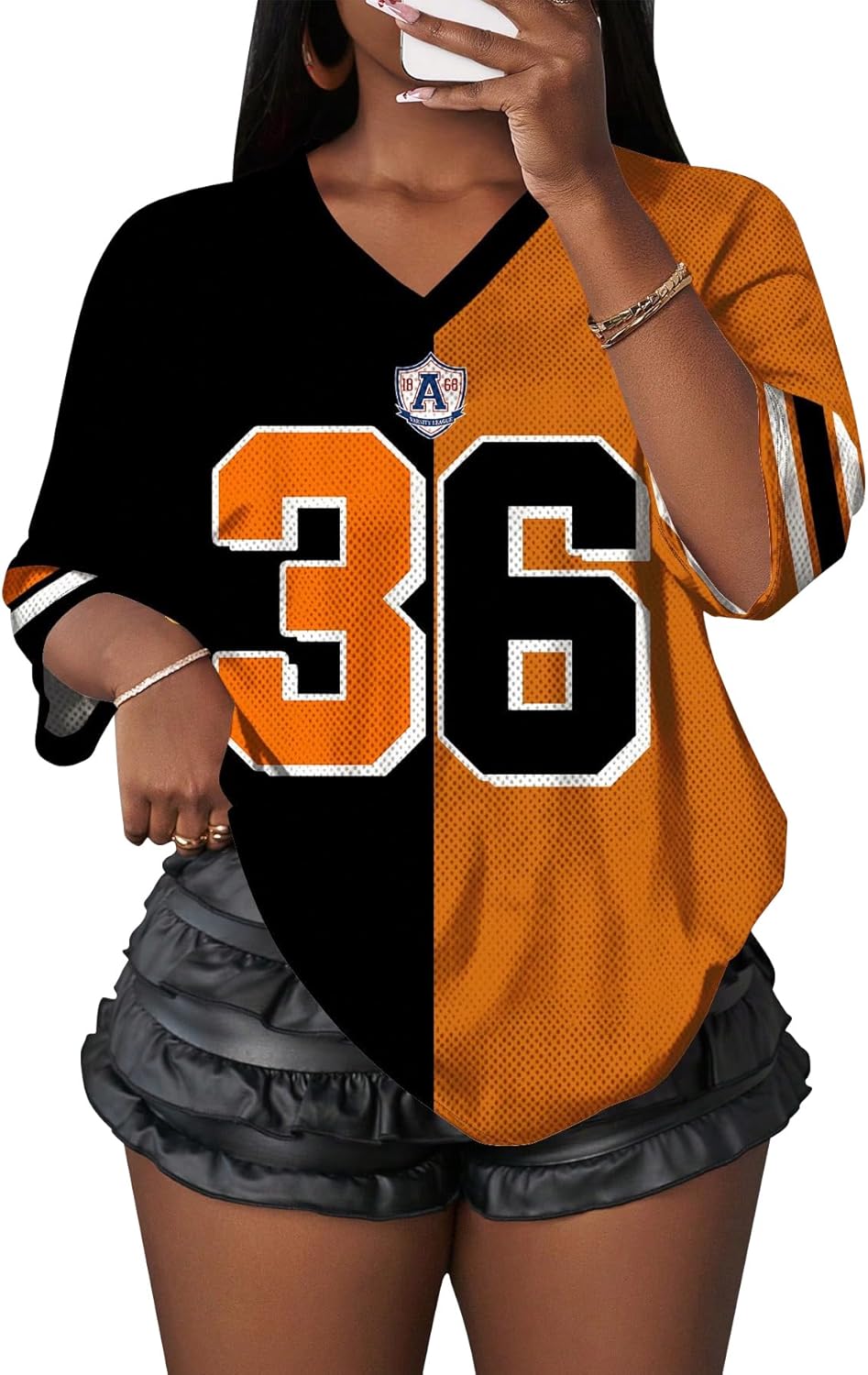 Women's Jersey Shirts Oversized V Neck Short Sleeve Tops Number Graphic Tees Sports Streetwear Summer Clothes