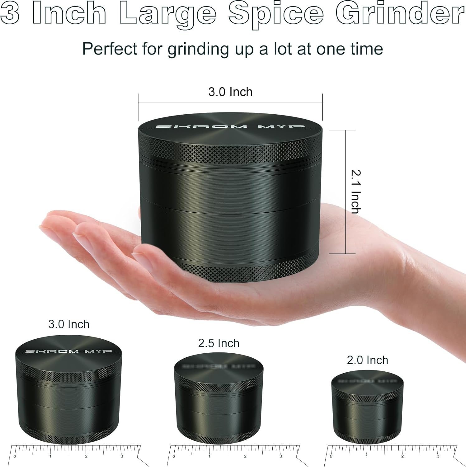 Grinder, Large 3.0” Aluminum Spice Grinder Metallic Black