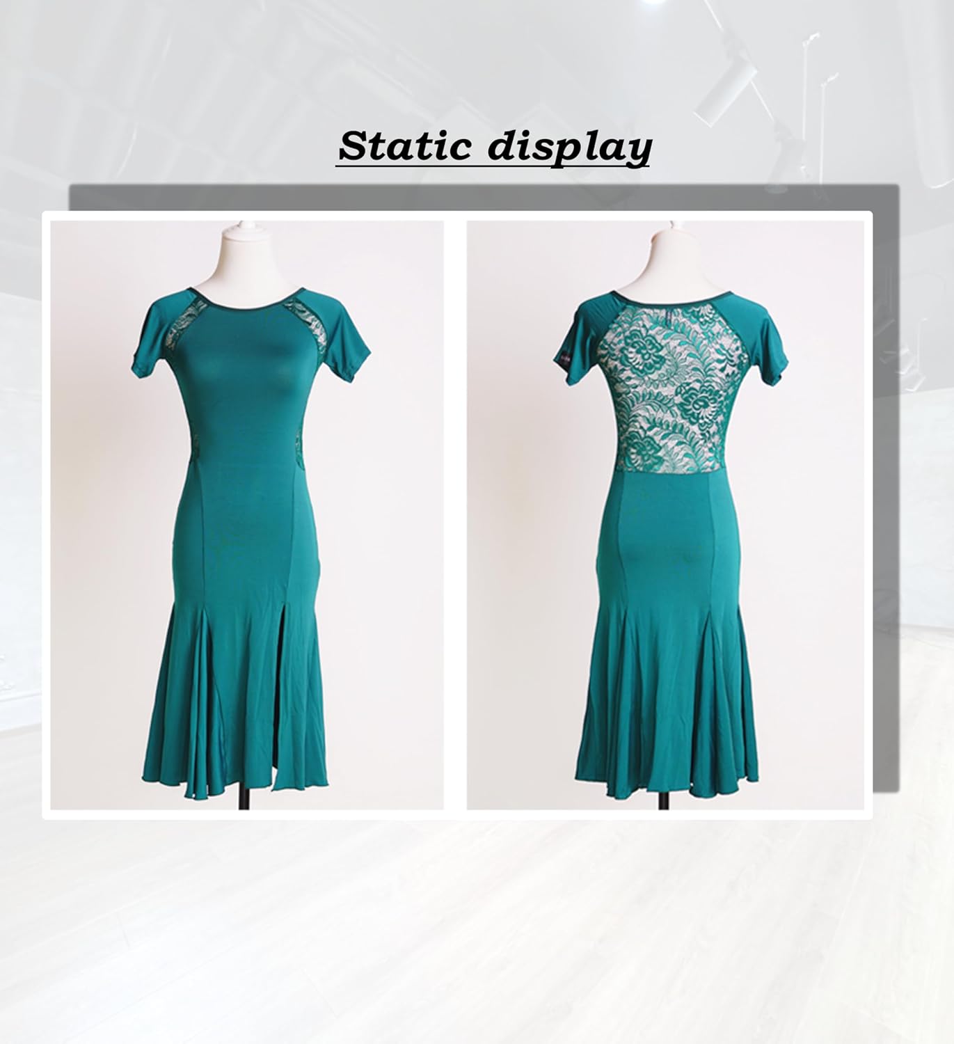 Superstar Series:G3044 Latin Ballroom Dance Professional lace Sides Split Swing Dress (Note: no Belt is Included)